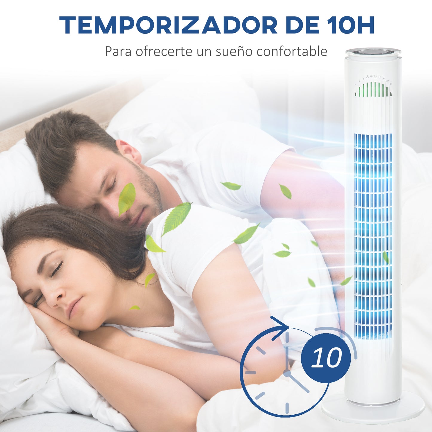 HOMCOM Ventilador de Torre Bajo Consumo con Mando a Distancia o Control Mecánico Temporizador de hasta 10h Oscilación de 70° 3 Velocidades y 3 Modos 45W Ø22x77 cm Blanco