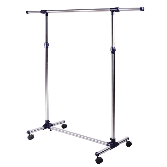 HOMCOM Perchero Acero Inox Colgador Ropa 4 Ruedas Alto y Largo Regulables 95x45x170cm