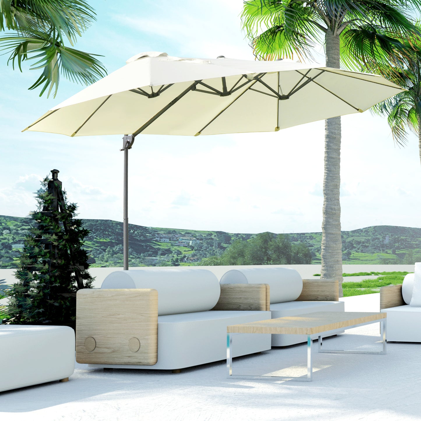 Outsunny Sombrilla Doble Parasol Grande Inclinable para Jardín con Manivela Abrir y Cerrar Fácilmente 12 Varillas de Acero Ofrece Una Alta Estabilidad Beige y Negro 270x440x250cm