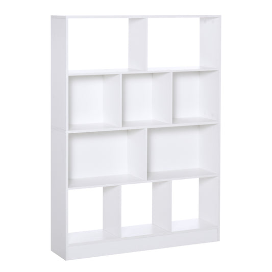 HOMCOM Estantería Librería de 4 Niveles con 10 Compartimentos Estantes de Almacenaje Multiusos para Libros Plantas 100x23,8x140 cm Blanco