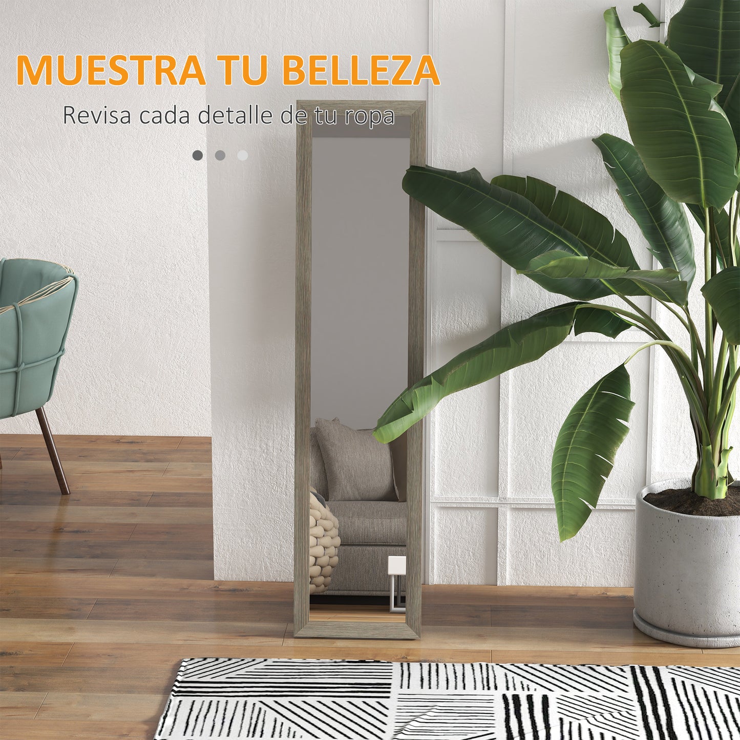 HOMCOM Espejo de Cuerpo Entero 37x157 cm Espejo de Pie Espejo de Pared Forma Rectangular con Marco de Madera Decorativo para Salón Dormitorio Pasillo Gris