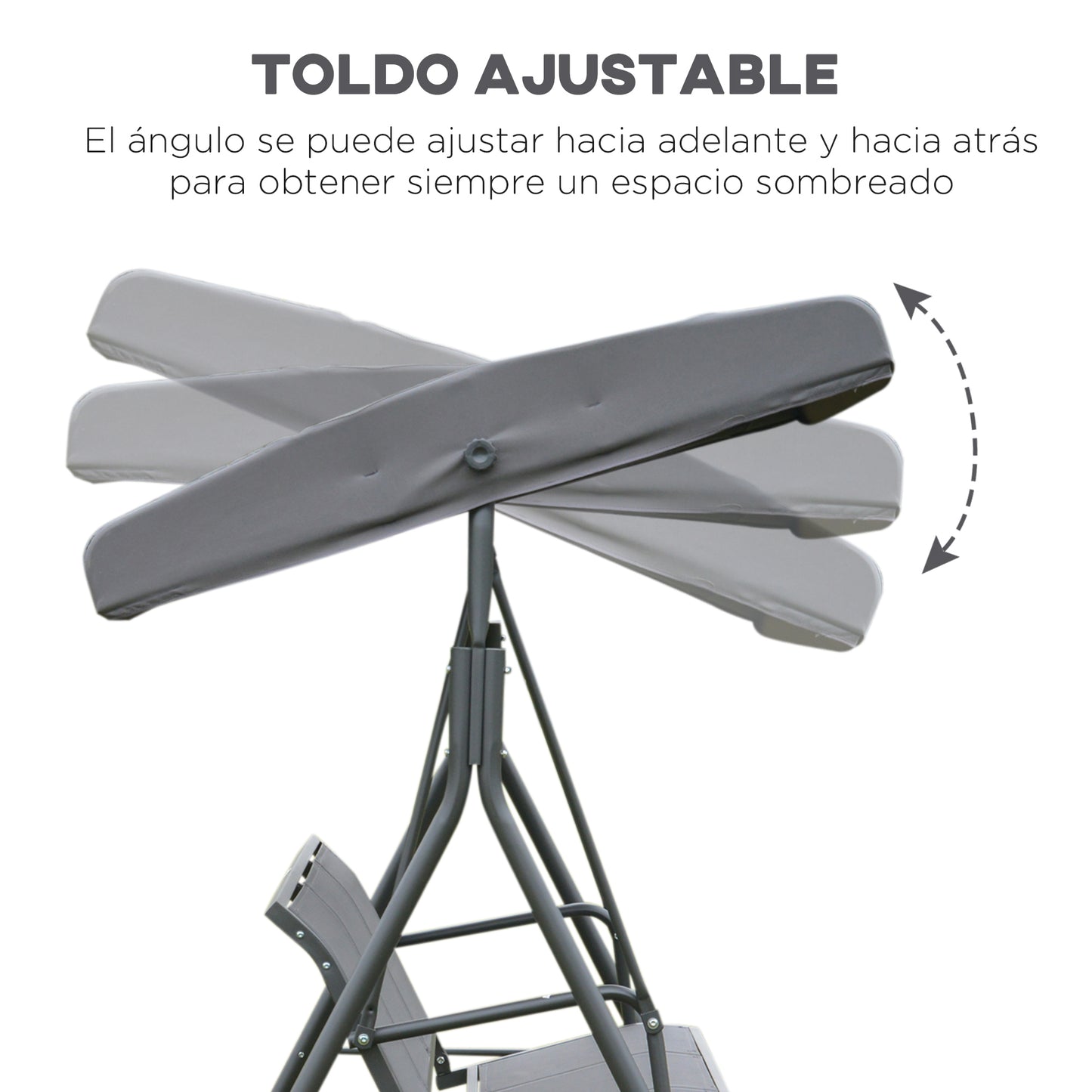 Outsunny Columpio Balancín Jardín de 3 Plazas con Techo Parasol Ajustable Respaldo Transpirable y Marco de Acero para Terraza Balcón Exterior 175x118x159 cm Gris