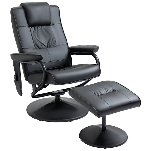 HOMCOM Sillón Relax Reclinable con Reposapiés Sillón de Masaje Eléctrico con 10 Puntos de Masaje Sillón Relax Giratorio con Mando a Distancia para Salón Oficina Negro