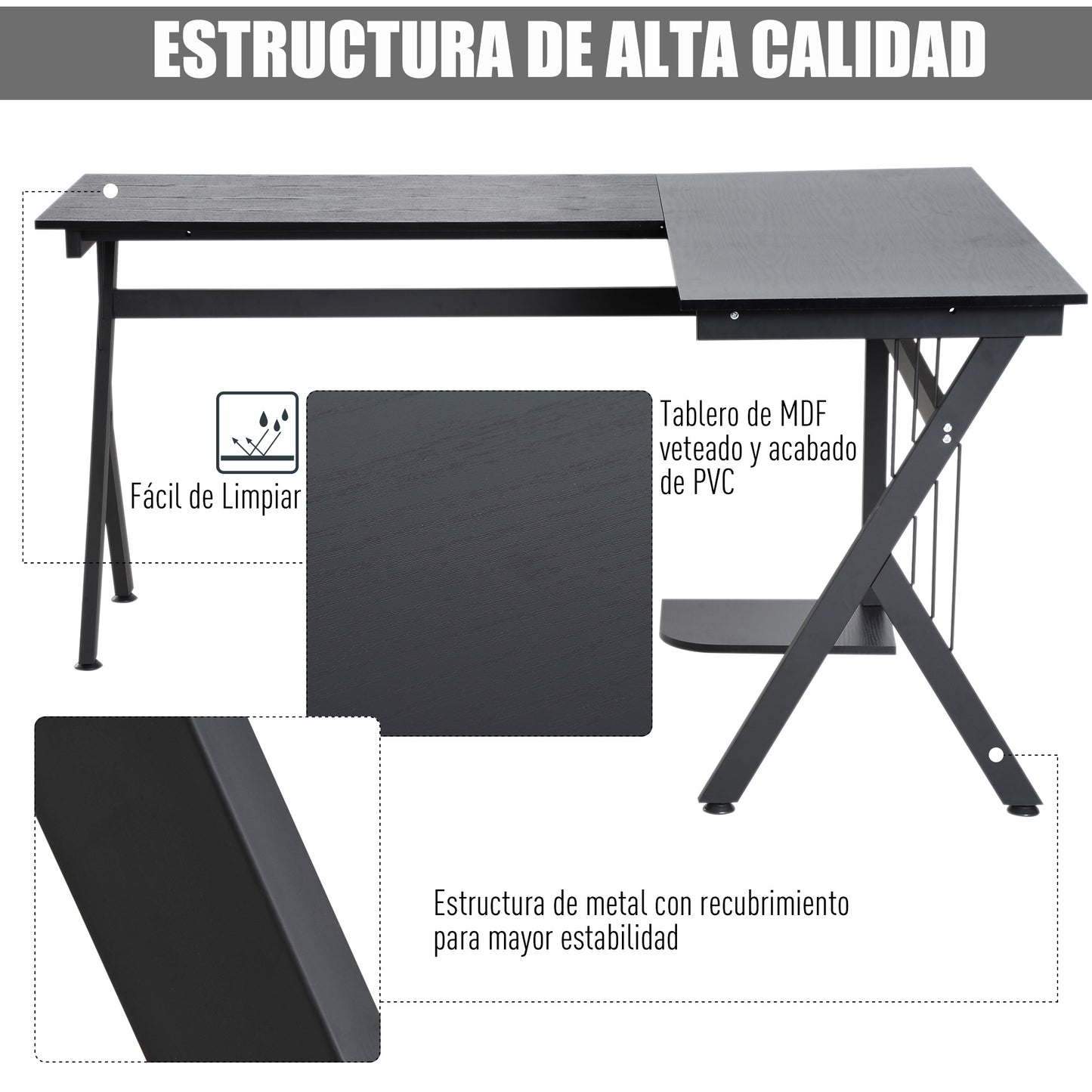 HOMCOM Mesa de Ordenador PC de Tabla de Madera Mesa Esquinera de Angulo para Oficina Dormitorio Hogar Escuela