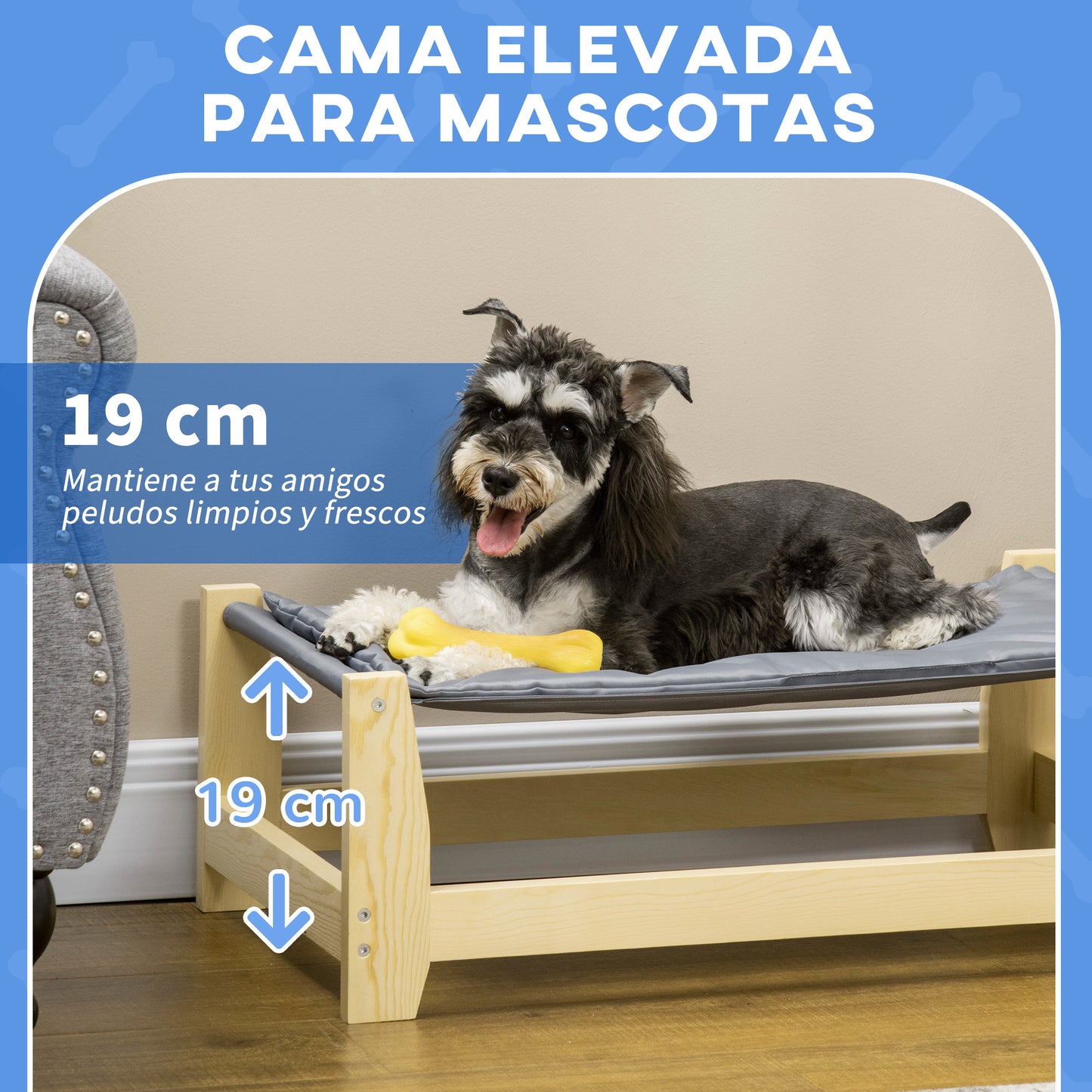 PawHut Cama Elevada para Perros Gatos Cama para Mascotas Medianas y Pequeños con Cojín Lavable Tela Oxford y Marco de Madera Carga 8 kg para Interior y Exterior 70x40x25 cm Gris