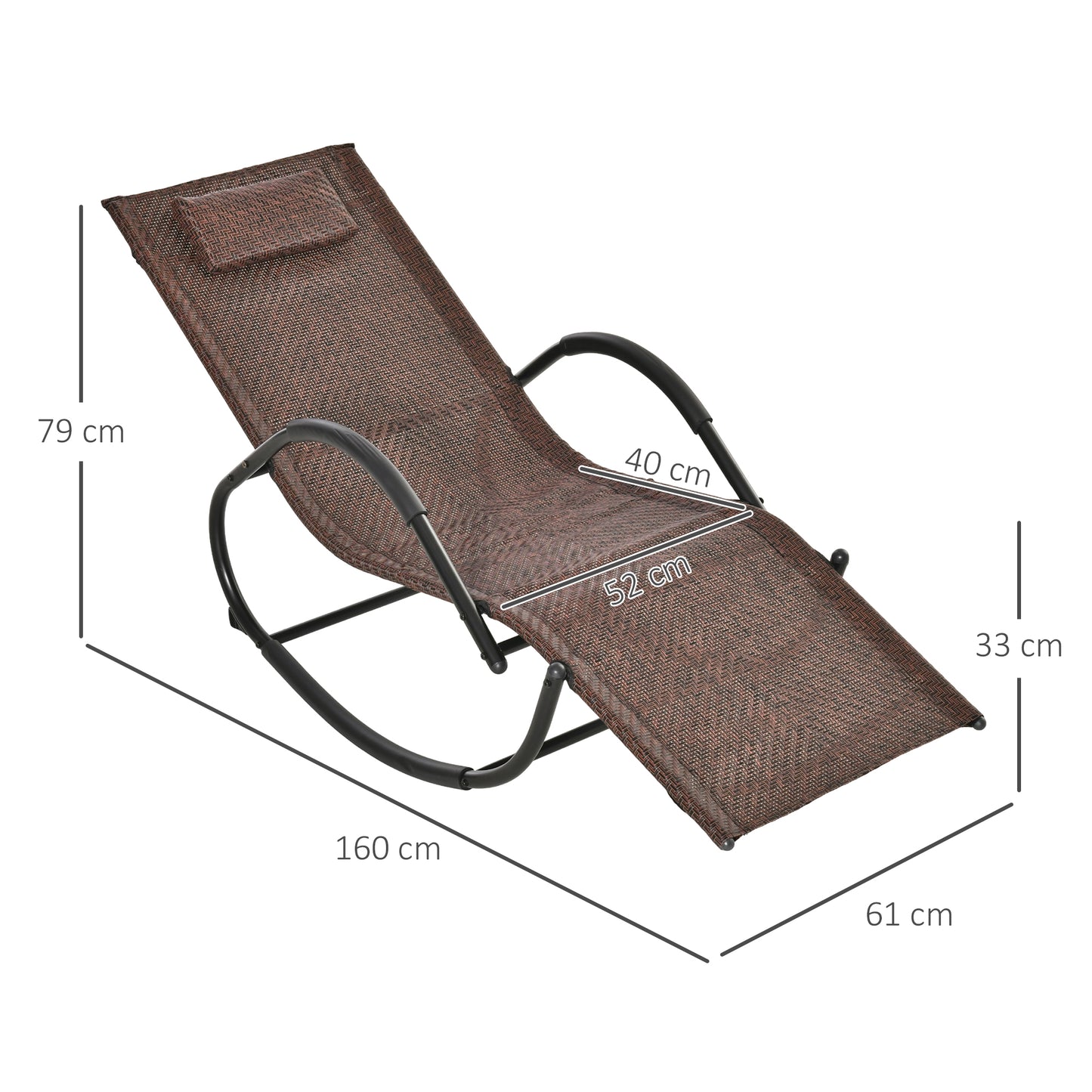 Outsunny Tumbona Mecedora de Exterior con Reposabrazos Reposacabezas y Efecto de Ratán para Jardín Terraza Patio Carga Máx. 160 kg 61x160x79 cm Marrón