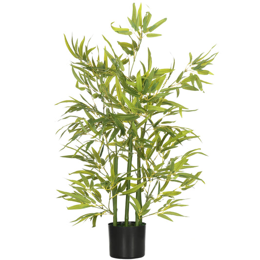 HOMCOM Planta Artificial de Bambú con Maceta 90 cm Bambú Artificial con 504 Hojas Realistas Decoración para Salón Hogar Interior Ø15x90 cm Verde