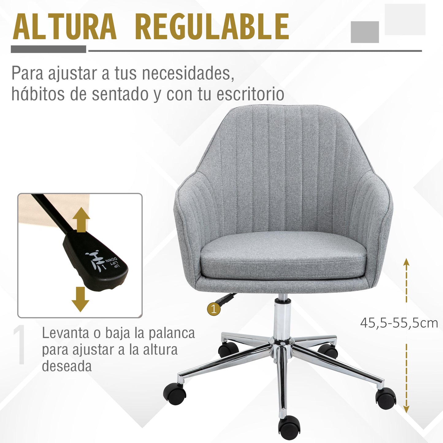 Vinsetto Silla de Oficina Silla de Escritorio con Altura Ajustable Giratoria para Despacho Oficina Ordenador Elegante Carga 120 kg 61x59x86-96 cm Gris