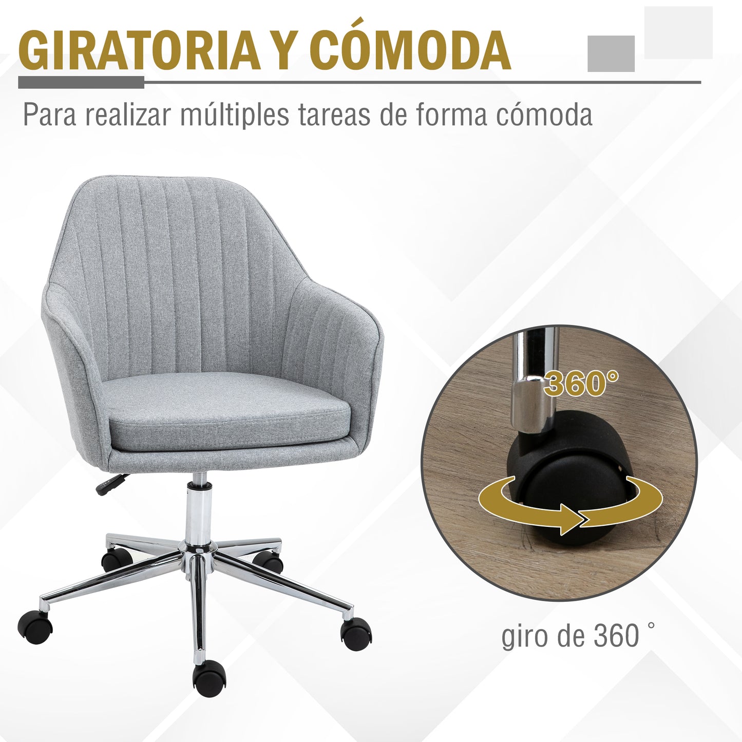 Vinsetto Silla de Oficina Silla de Escritorio con Altura Ajustable Giratoria para Despacho Oficina Ordenador Elegante Carga 120 kg 61x59x86-96 cm Gris