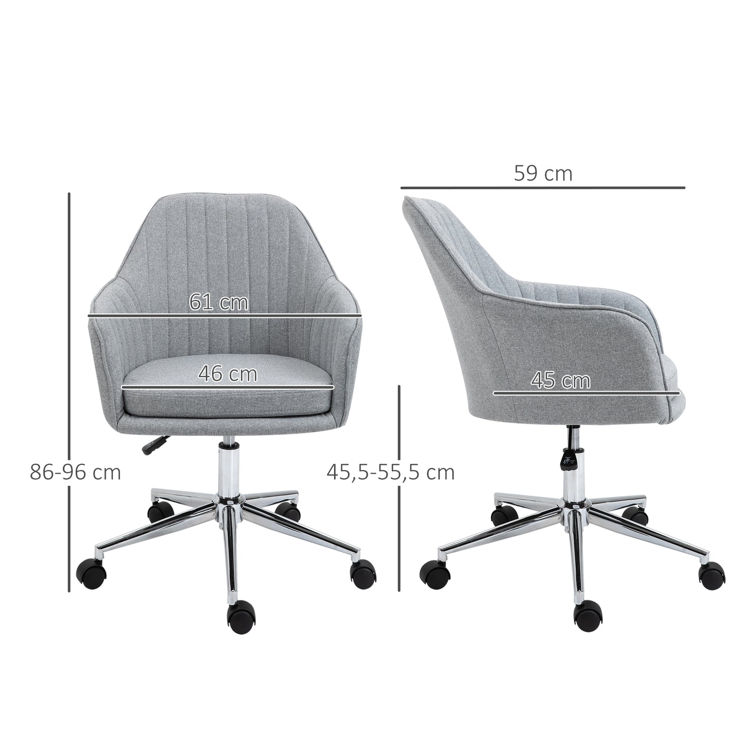 Vinsetto Silla de Oficina Silla de Escritorio con Altura Ajustable Giratoria para Despacho Oficina Ordenador Elegante Carga 120 kg 61x59x86-96 cm Gris