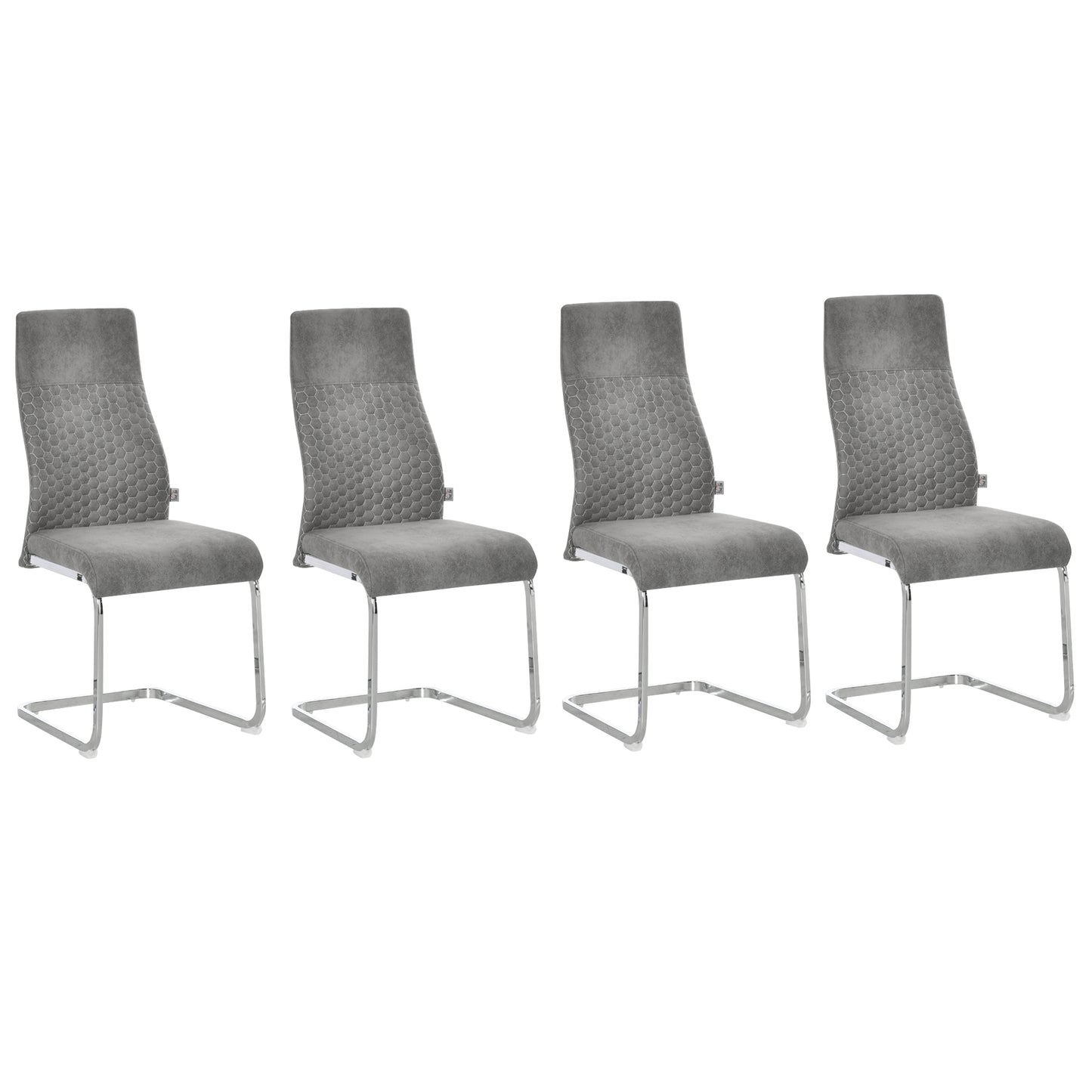 HOMCOM Set de 4 Sillas de Comedor Sillas de Cocina Tejido de Microfibra con Asiento Acolchado y Patas de Metal Sillas Cantilever Modernas 45x61x98 cm Gris