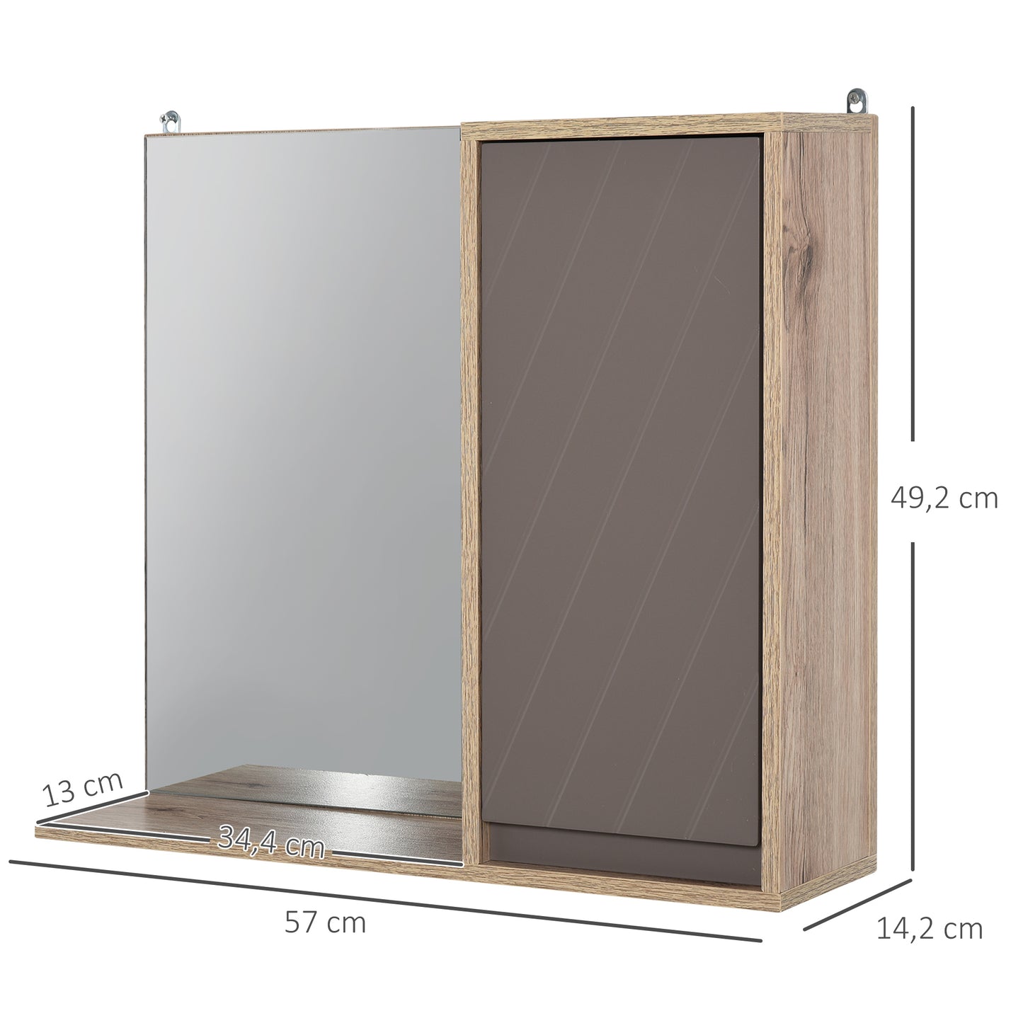 HOMCOM Armario de Baño con Espejo Mueble Auxiliar Montado en Pared con 1 Puerta y Estante Ajustable Estilo Moderno 57x14,2x49,2 cm Roble y Gris