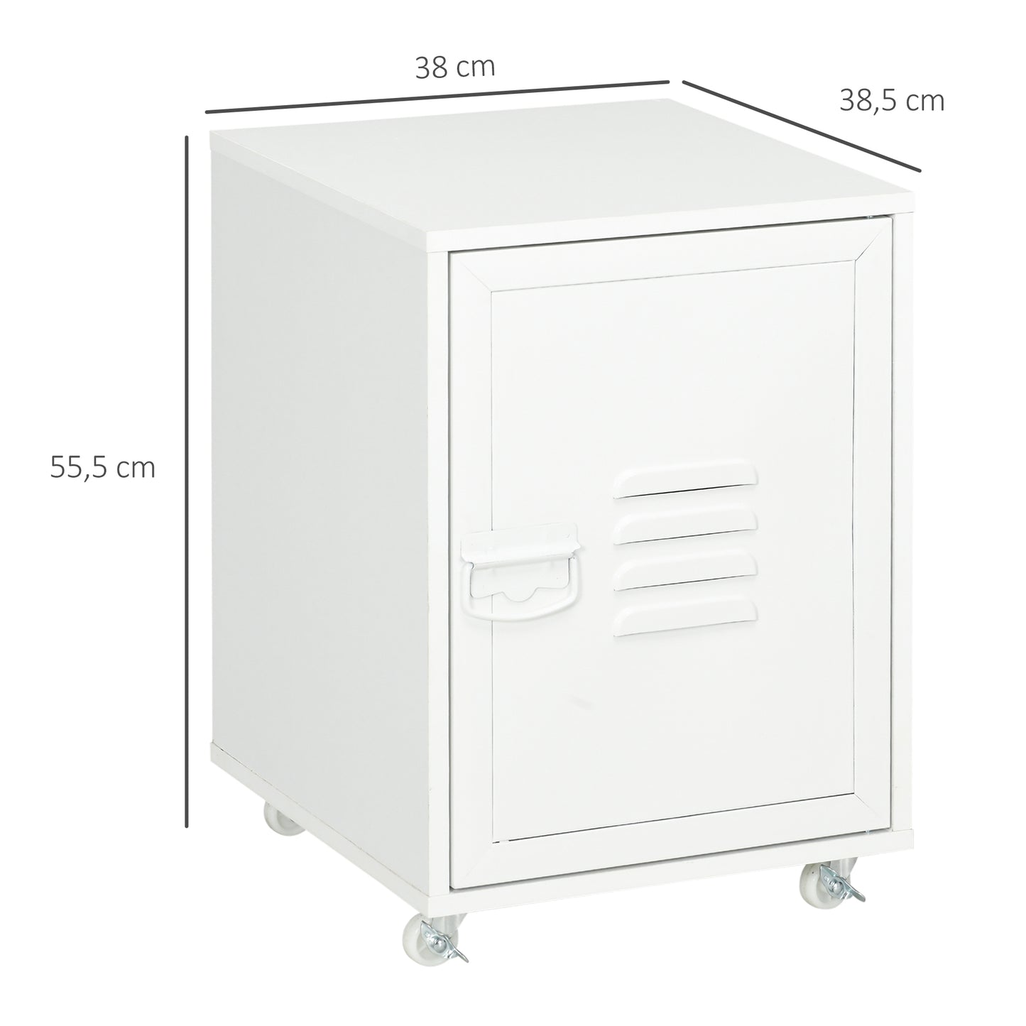 Vinsetto Cajonera de Oficina Mueble Archivador con Ruedas Estante Ajustable y Puerta de Metal para Tamaño A4 para Estudio Salón 38x38,5x55,5 cm Blanco