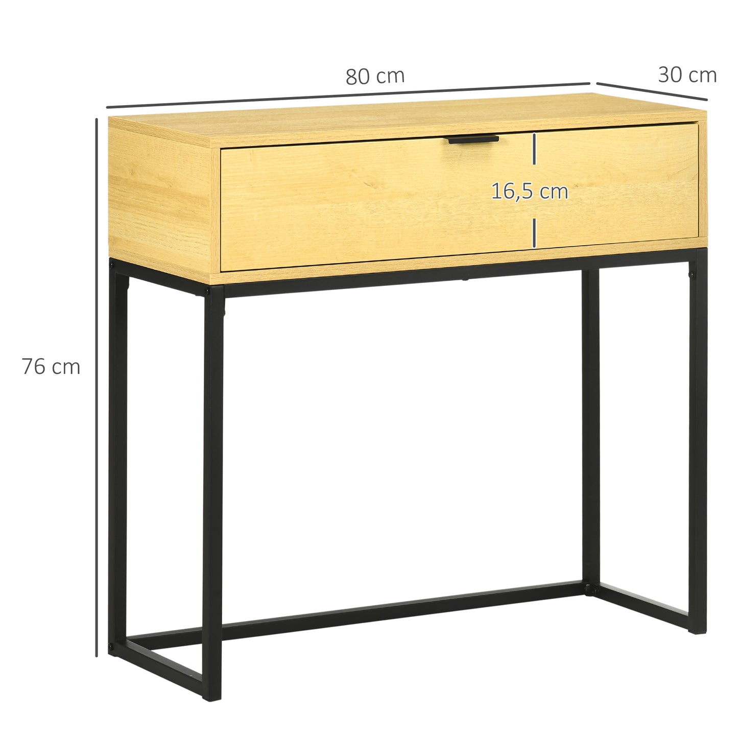 HOMCOM Mesa Consola con Cajón Consola Auxiliar Moderna Mesa de Entrada con Patas de Acero para Pasillo Salón Dormitorio 80x30x76 cm Natural