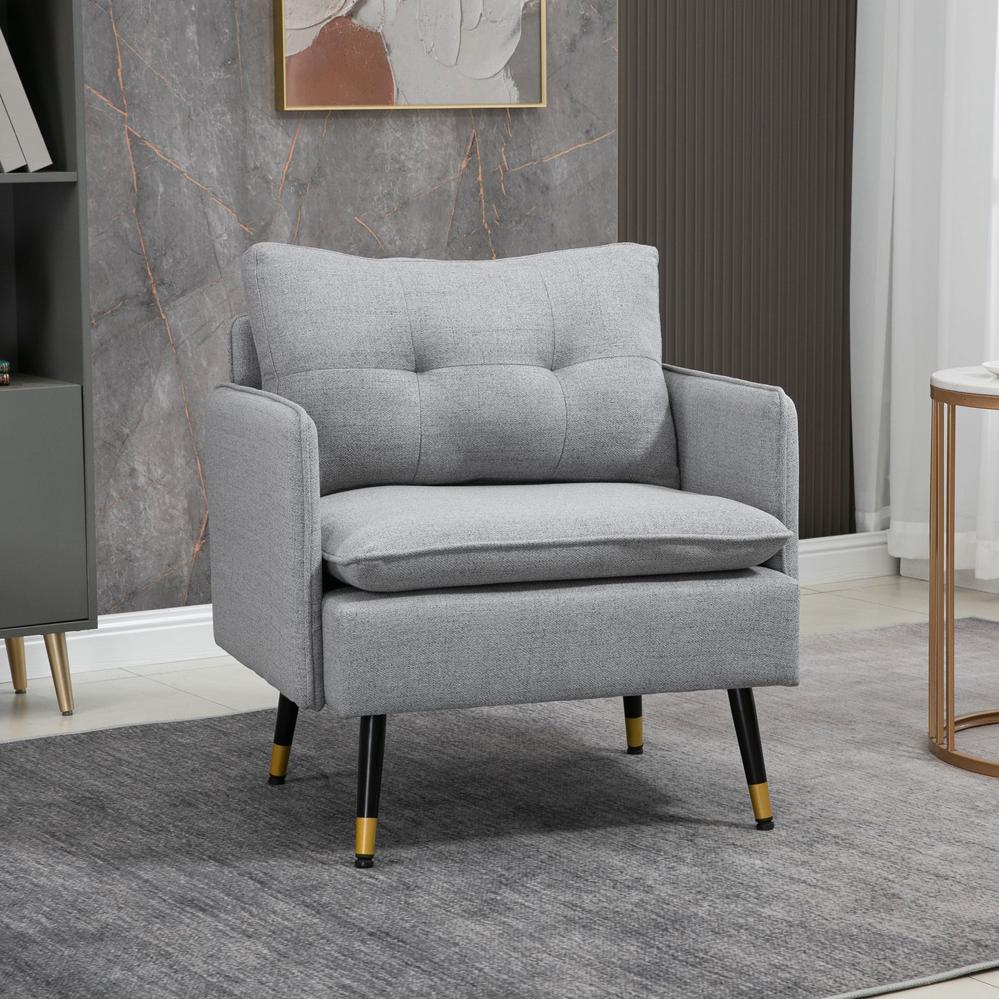 HOMCOM Butaca de Salón Sillón Relax con Reposabrazos Asiento Acolchado y Patas de Acero Sofá Individual de Moderno para Dormitorio 76x68x80 cm Gris