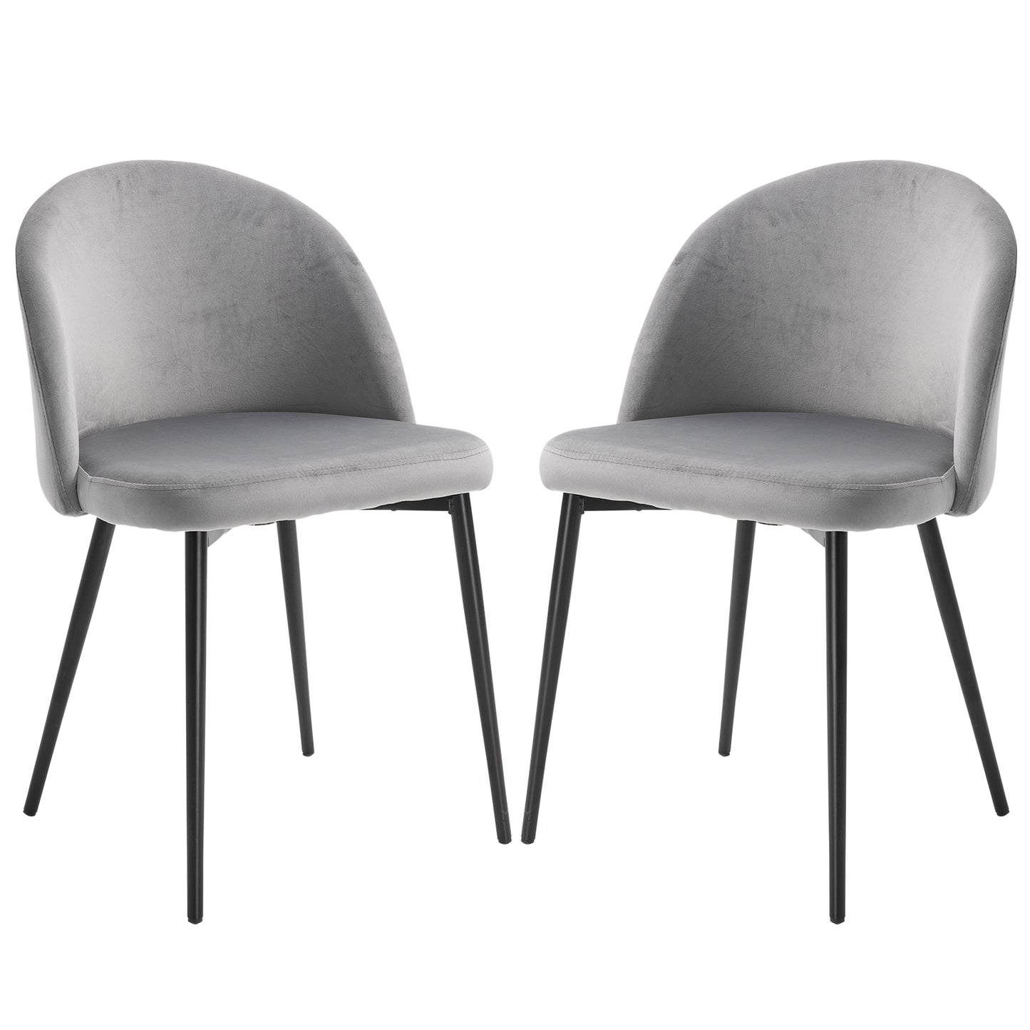 HOMCOM Pack de 2 Sillas de Comedor Tapizadas en Terciopelo Sillas de Cocina con Respaldo Acolchados Patas de Metal Carga 90 kg para Salón 49x50x77 cm Gris