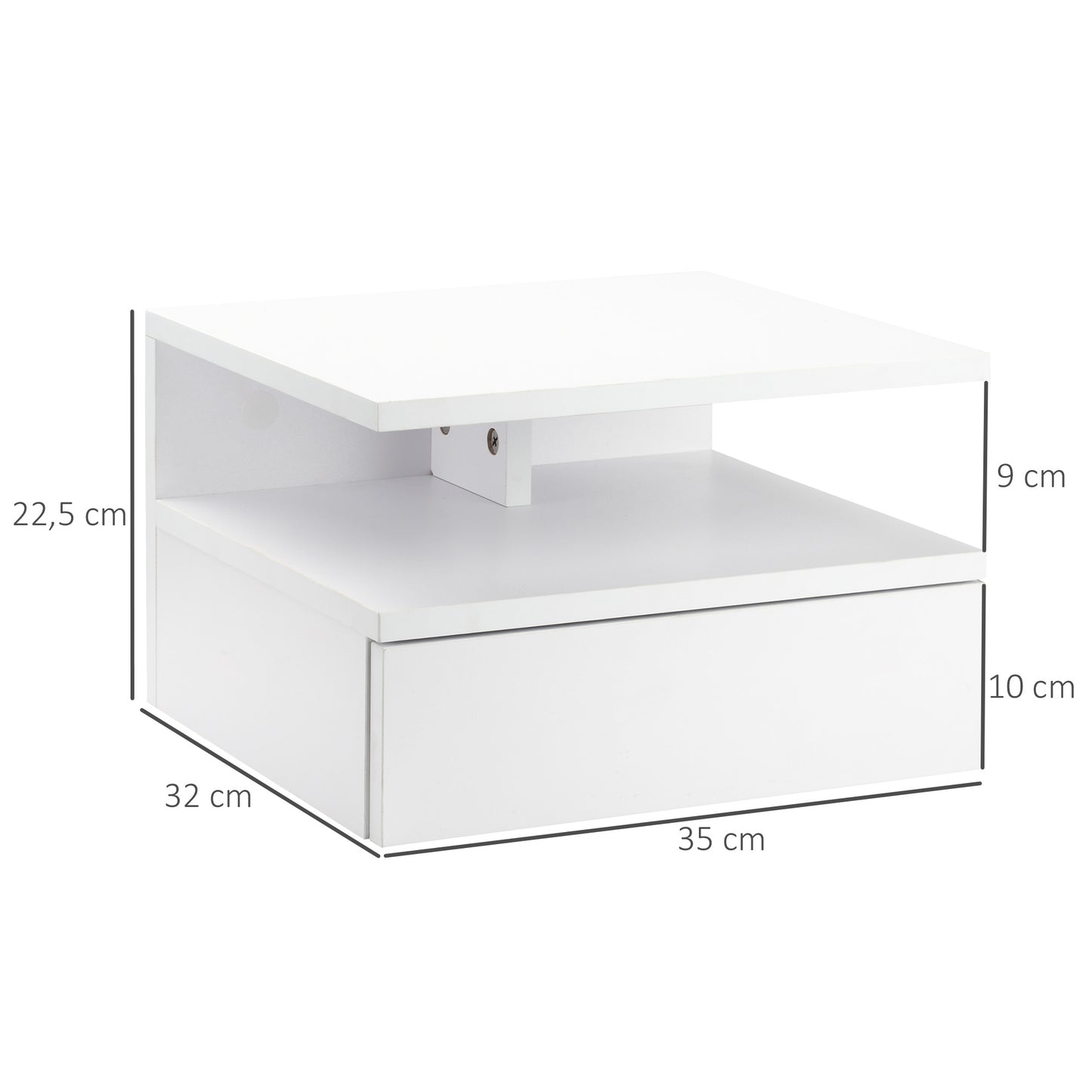 HOMCOM Set de 2 Mesitas de Noche Flotantes con 1 Cajón y Estante Abierto Diseño Moderno Montado en la Pared 35x32x22,5 cm Blanco