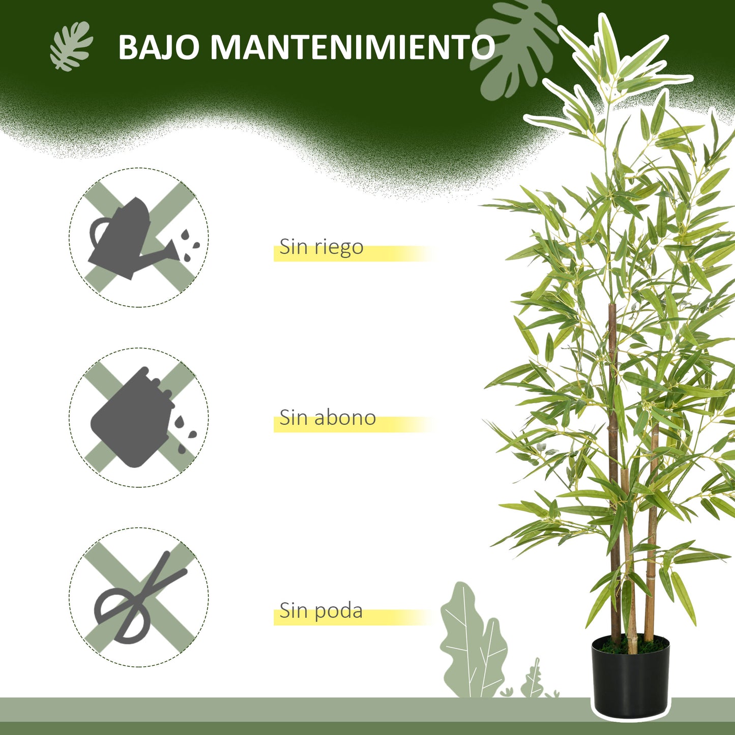 HOMCOM 2 Plantas Artificiales con Maceta Plantas Sintéticas de Bambú con 498 Hojas para Decoración en Salón Oficina Casa Ø15x120 cm Verde