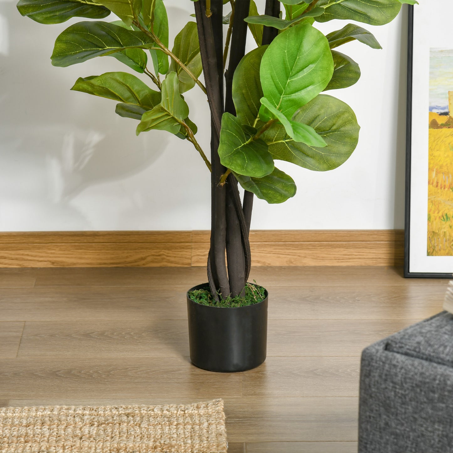 HOMCOM Ficus Artificial 130 cm Planta Artificial con 78 Hojas y Maceta Planta Artificial Decorativa para Interior y Exterior Hogar Salón Oficina Verde