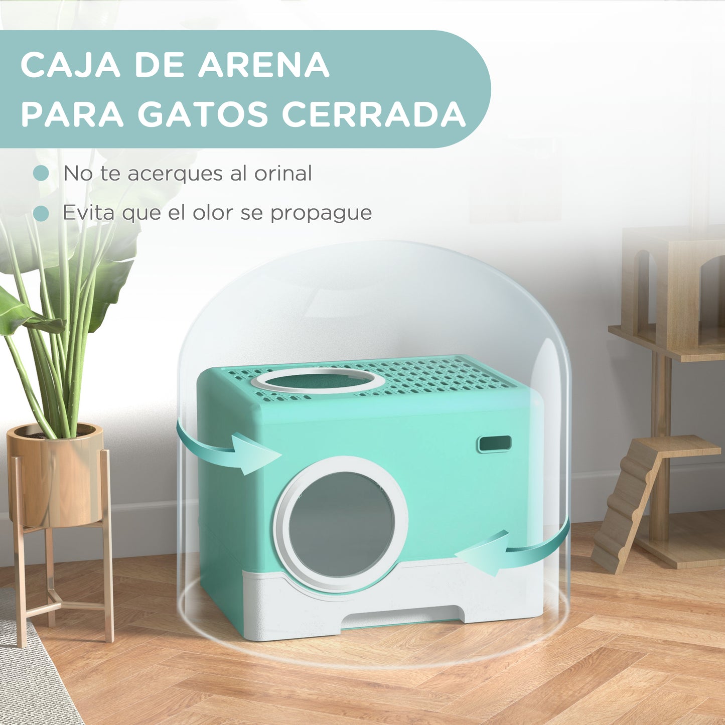 PawHut Arenero para Gatos Inodoro para Mascotas con Pala Bandeja Extraíble 2 Puertas Entrada Principal y Salida Superior 52x41x38,5 cm Verde