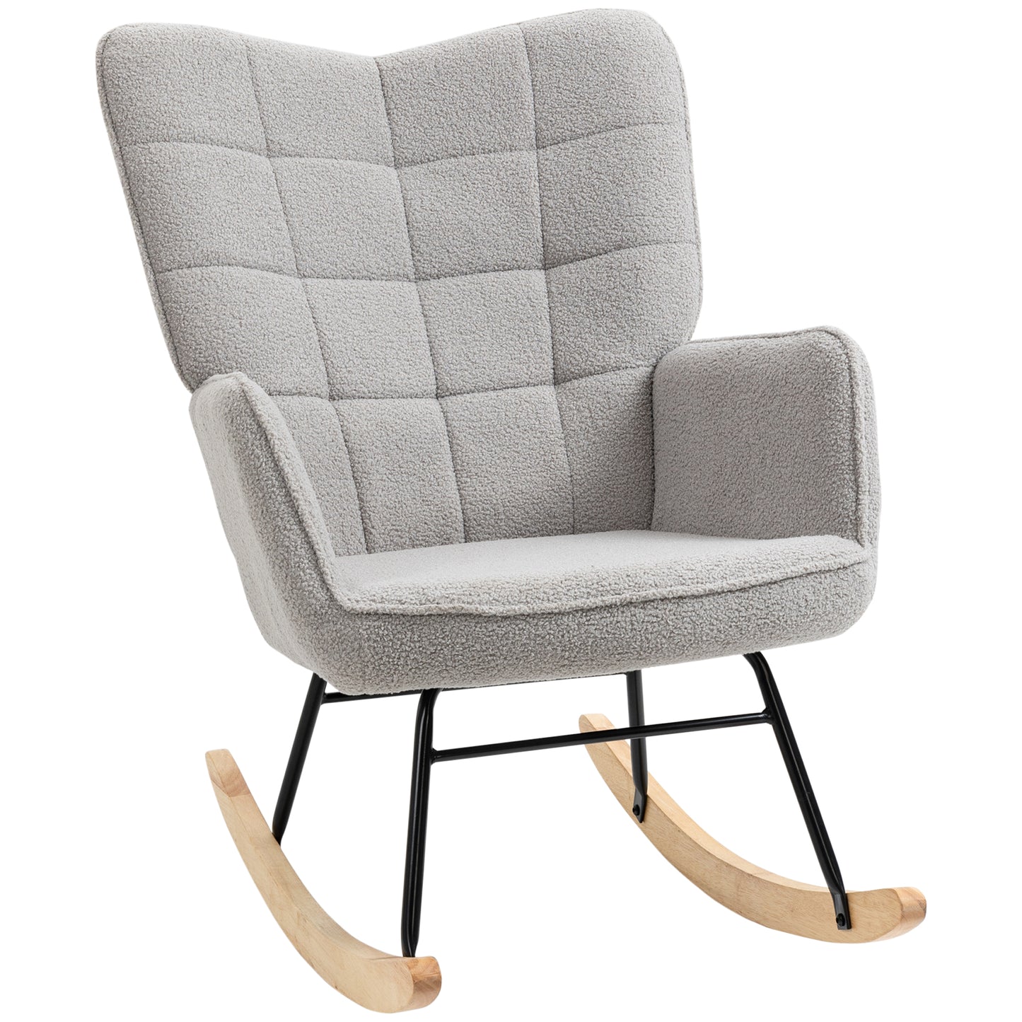 HOMCOM Silla Mecedora Sillón Balancín Butaca de Salón Oscilante 40° con Patas de Madera de Haya y Marco de Acero para Dormitorio Carga 120 kg 71x98x101 cm Gris