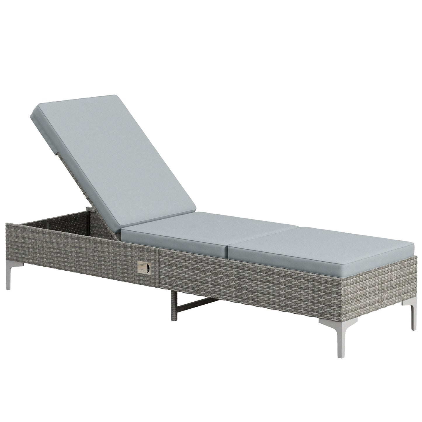 Outsunny Tumbona de Ratán Reclinable Tumbona de Jardín con Respaldo Ajustable Cojín Extraíble y Lavable Carga 160 kg para Patio Terraza 202x61x29-98 cm Gris y Marrón