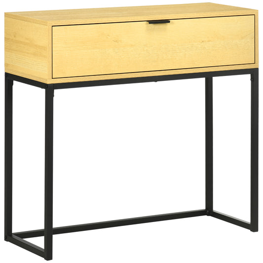 HOMCOM Mesa Consola con Cajón Consola Auxiliar Moderna Mesa de Entrada con Patas de Acero para Pasillo Salón Dormitorio 80x30x76 cm Natural