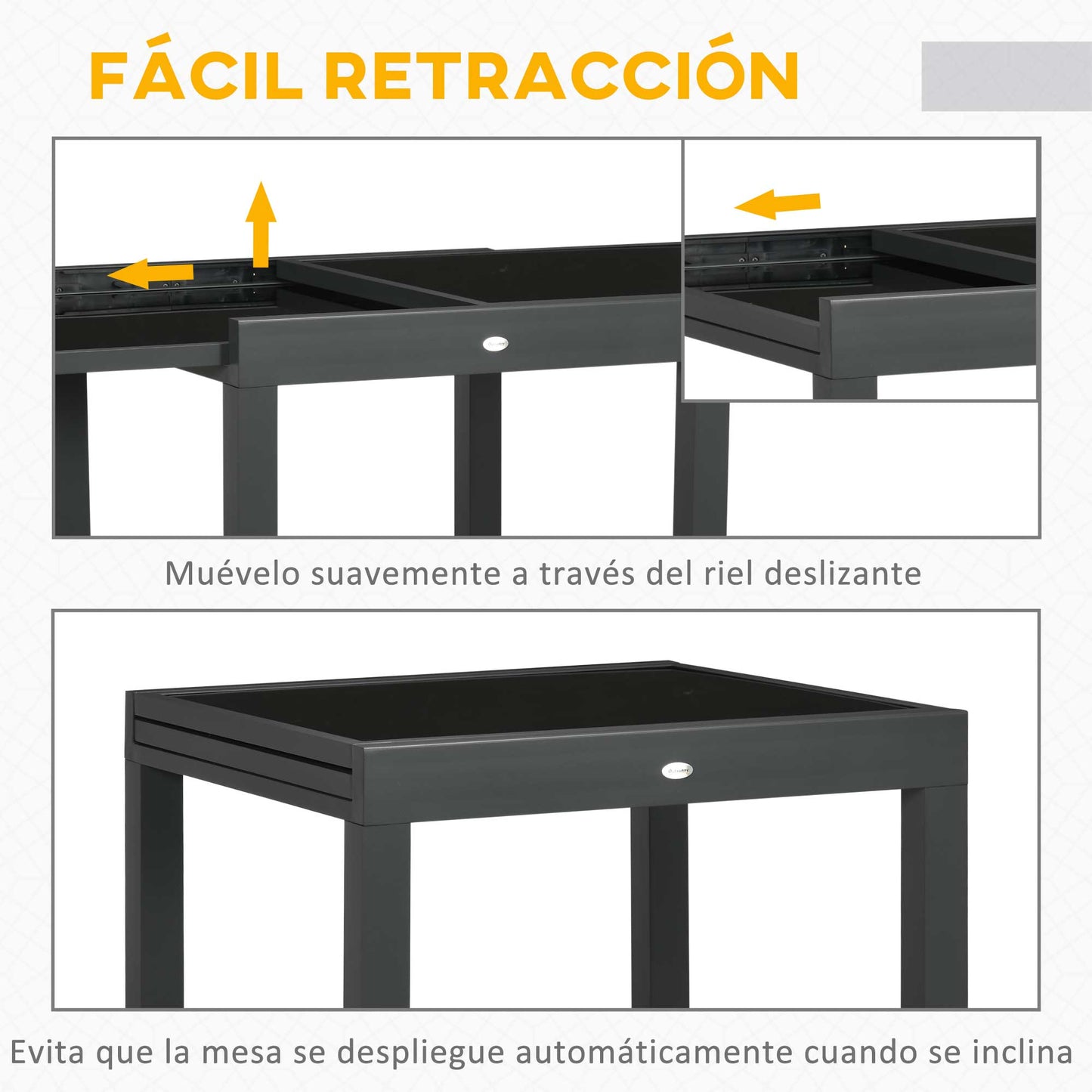 Outsunny Mesa de Jardín Extensible de Aluminio Mesa de Comedor Rectangular con Encimera de Vidrio Templado Carga 50 kg para Terraza 80-160x80x75 cm Negro