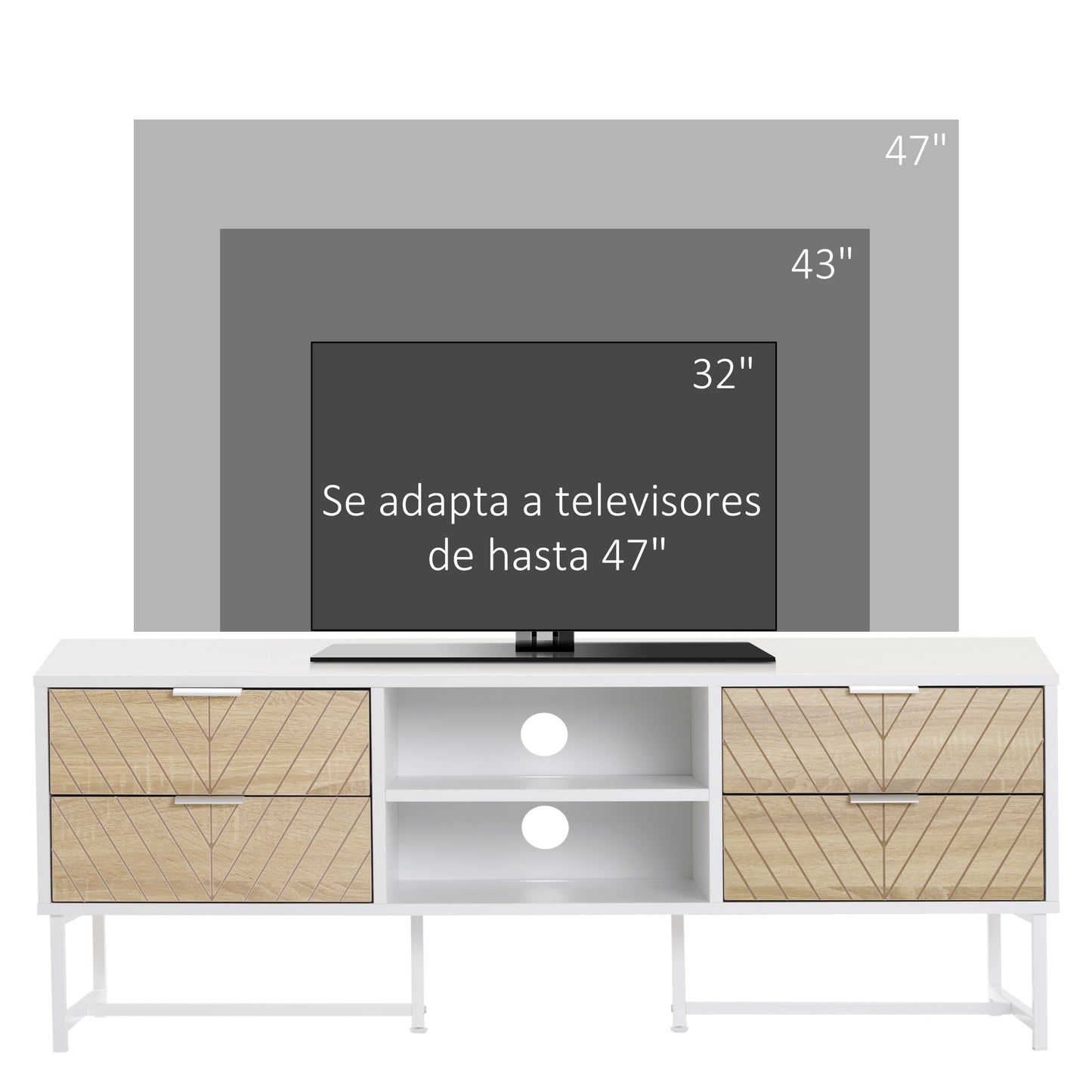 HOMCOM Mueble de TV para Televisores de hasta 47 Pulgadas Mesa para TV de Salón Moderna con 4 Cajones 2 Estantes Abiertos y Gestión de Cables 120x39x48 cm Roble y Blanco