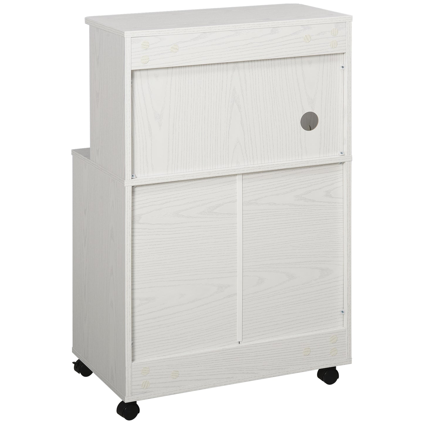 HOMCOM Aparador Auxiliar para Microondas Armario Bajo de Cocina con Armario de 2 Puertas y Estante Ajustable con Ruedas Carga 70 kg 60,4x40,3x97 cm Blanco