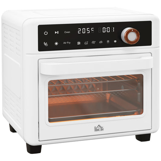 HOMCOM Horno Eléctrico de Sobremesa Horno Sobremesa de 13L 1200W Freidora de Aire con 12 Modos de Calor Temporizador 12 H y Temperatura Regulable hasta 220℃ Blanco