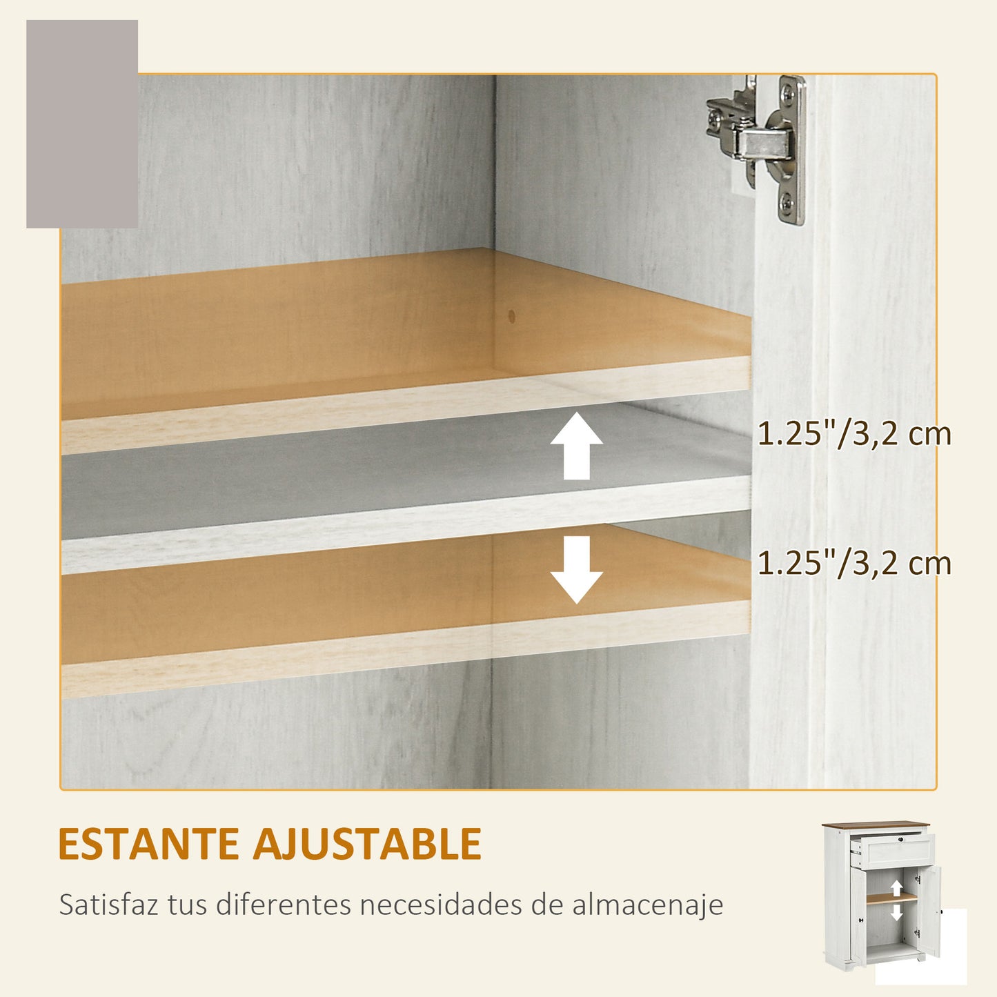 HOMCOM Aparador para Salón Armario de Almacenamiento con Puertas Dobles Cajón y Estante Ajustable para Cocina Dormitorio 60x30x87,4 cm Blanco