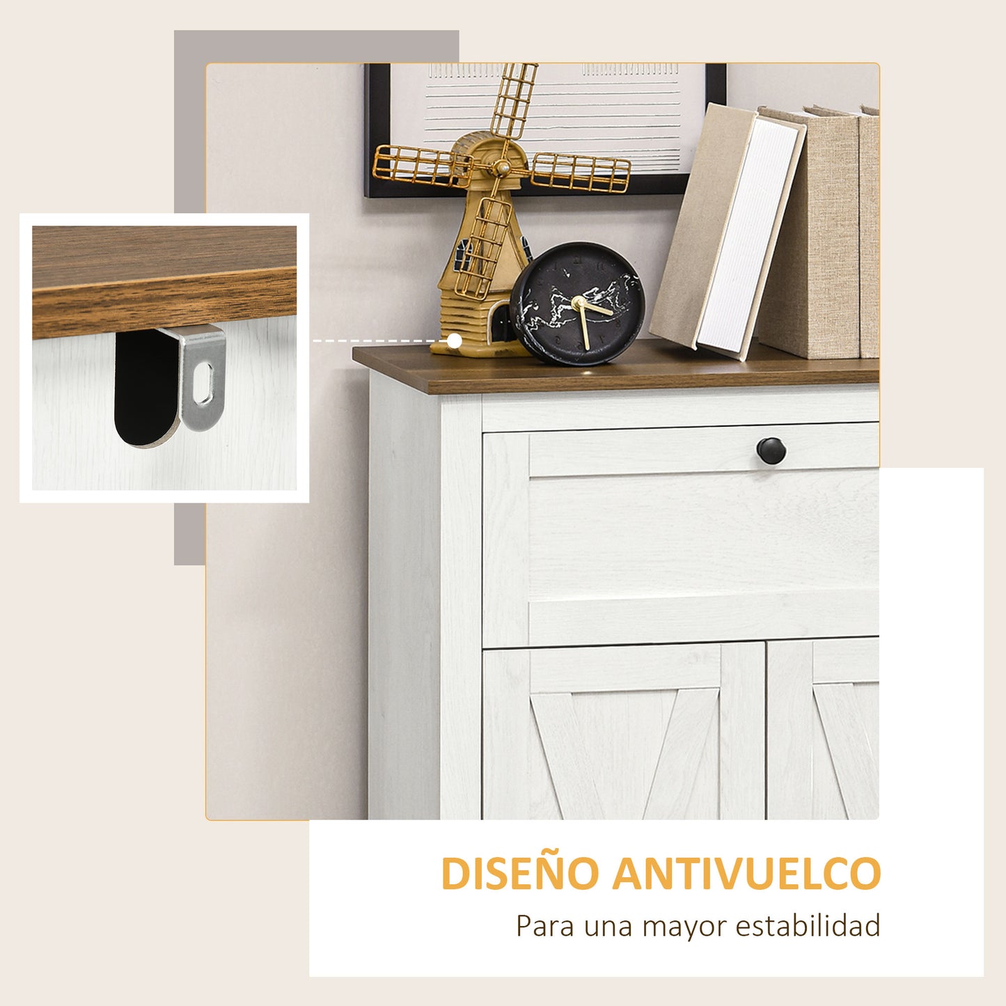 HOMCOM Aparador para Salón Armario de Almacenamiento con Puertas Dobles Cajón y Estante Ajustable para Cocina Dormitorio 60x30x87,4 cm Blanco