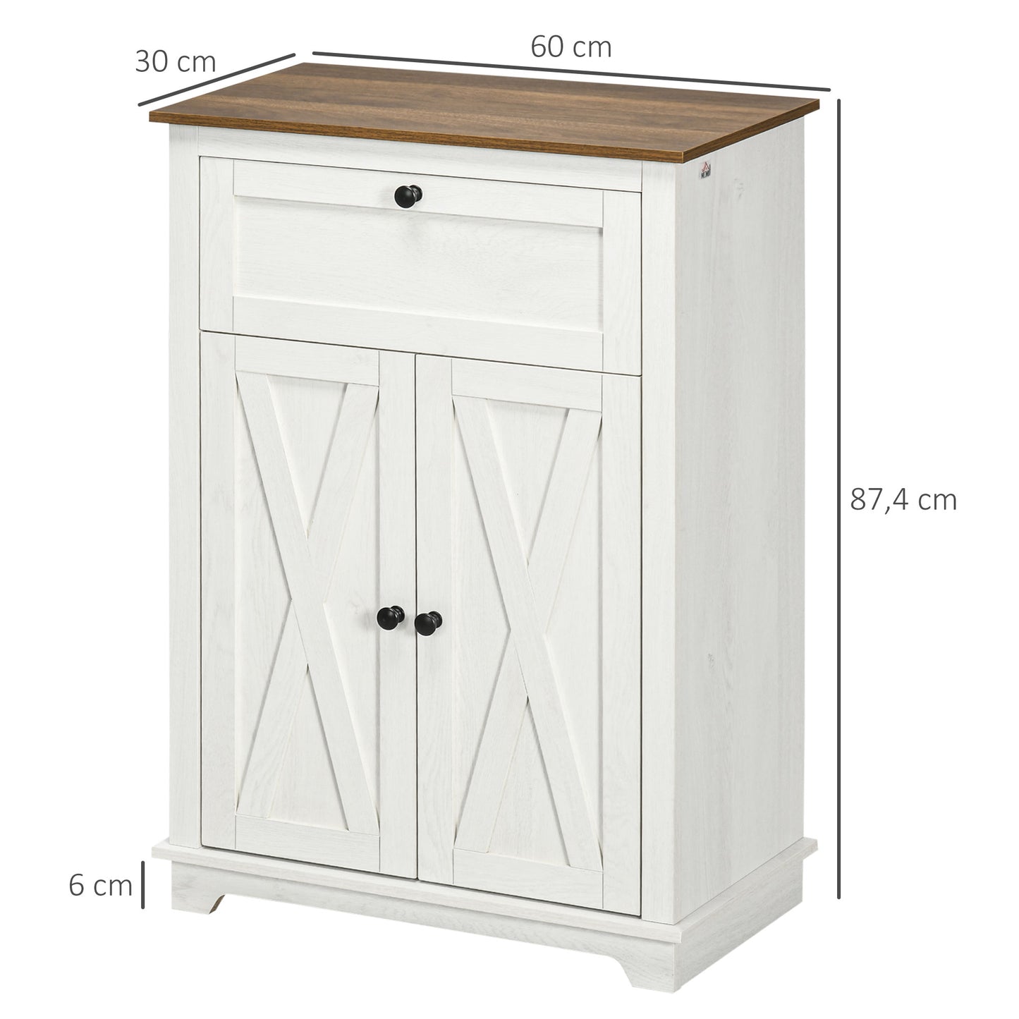 HOMCOM Aparador para Salón Armario de Almacenamiento con Puertas Dobles Cajón y Estante Ajustable para Cocina Dormitorio 60x30x87,4 cm Blanco