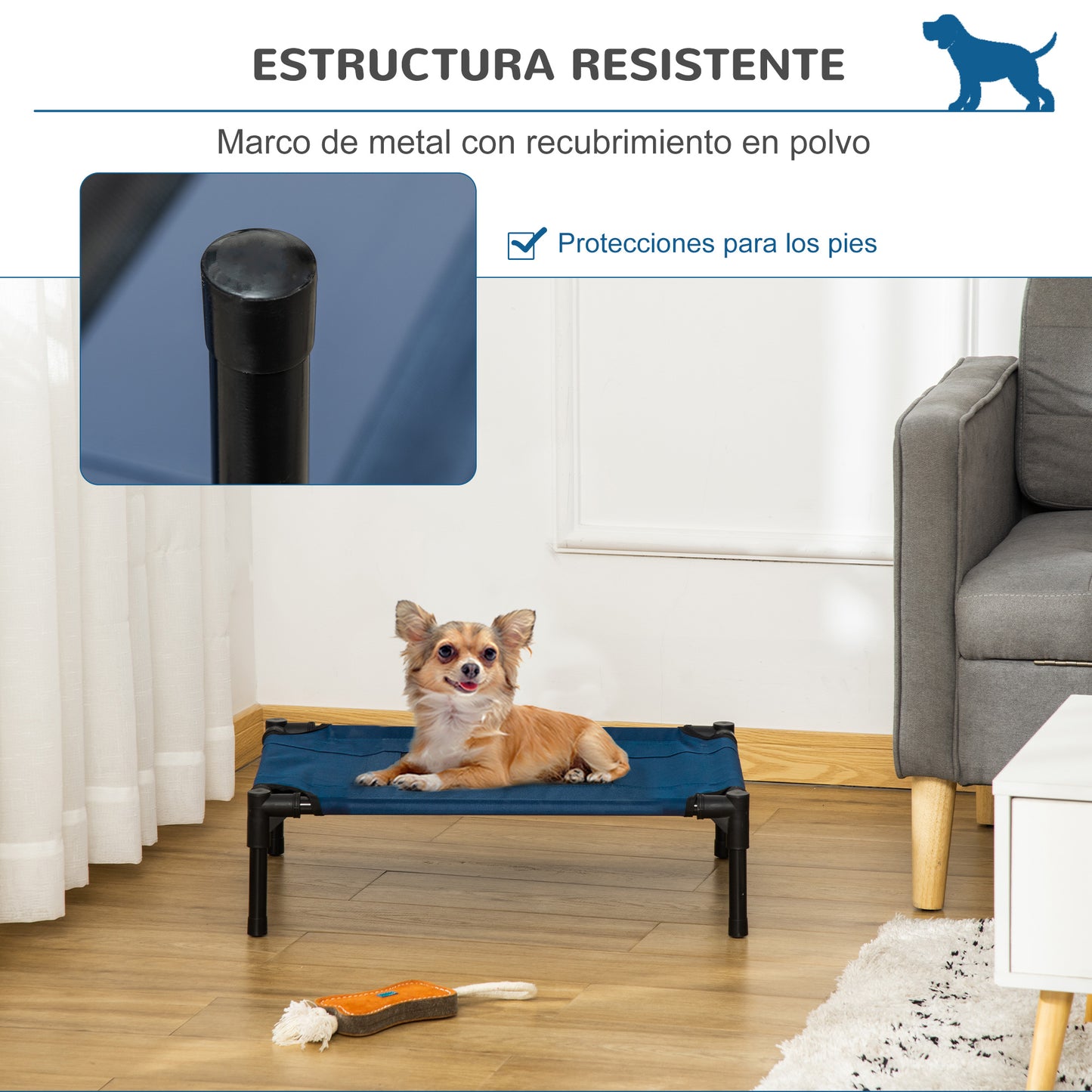 PawHut Cama Elevada para Perros Gatos Portátil Cama para Mascotas con Zona de Malla Transpirable y Tela Oxford para Interior Exterior 61x46x18 cm Azul