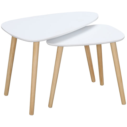 HOMCOM Juego de 2 Mesas Auxiliares con Patas de Madera Mesas Nido Mesas de Café para Salón Dormitorio Oficina 59,5x39,5x45 cm y 44,5x28,5x40 cm Blanco