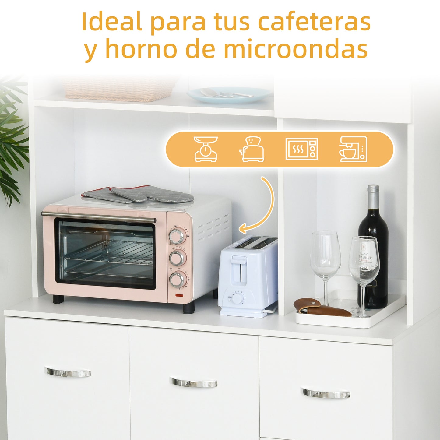 HOMCOM Alacena de Cocina Armario de Cocina Moderno Mueble Auxiliar de Comedor con 3 Cajones 4 Puertas y Estantes Ajustables para Salón 100x39,5x183,5 cm Blanco