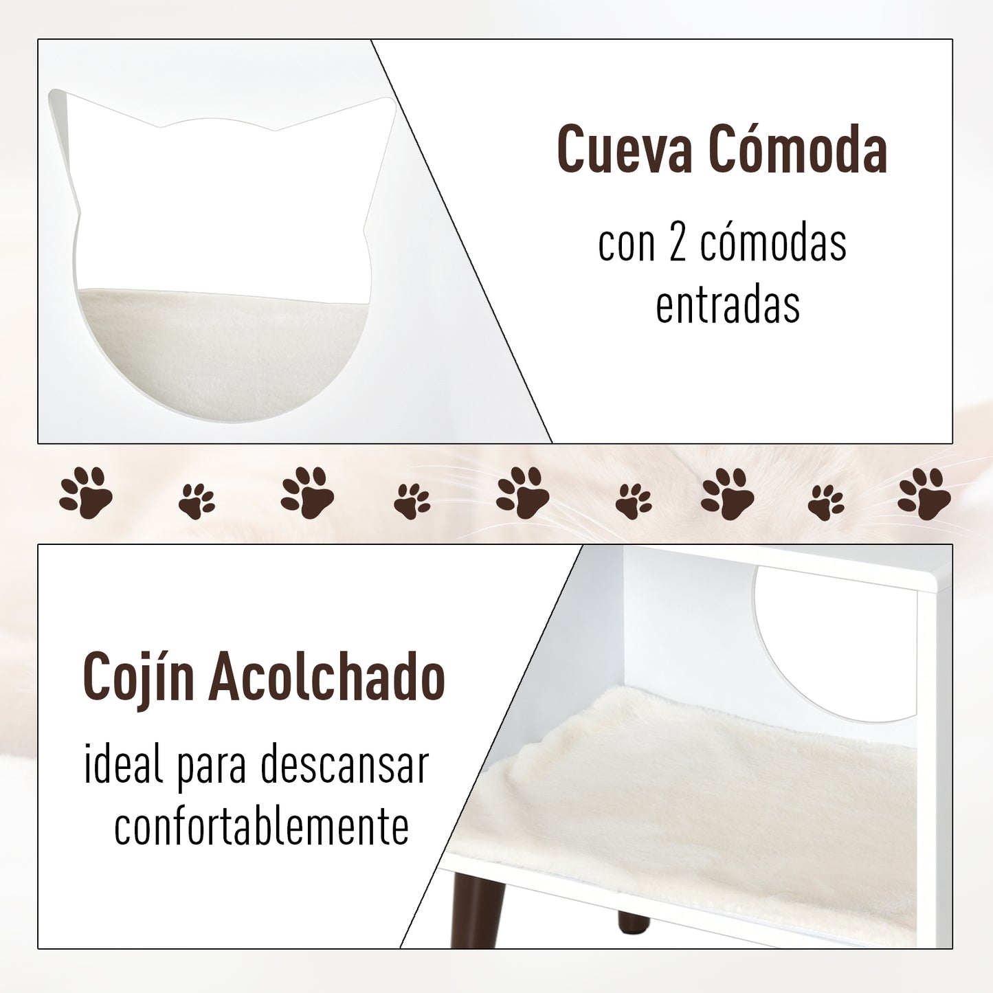 PawHut Cueva de Gatos Cama para Mascotas Semiabierto con Cojín Acolchado Suave Antideslizante Diseño Elevado Bonito Felpa Corta 49x34x49 cm Blanco