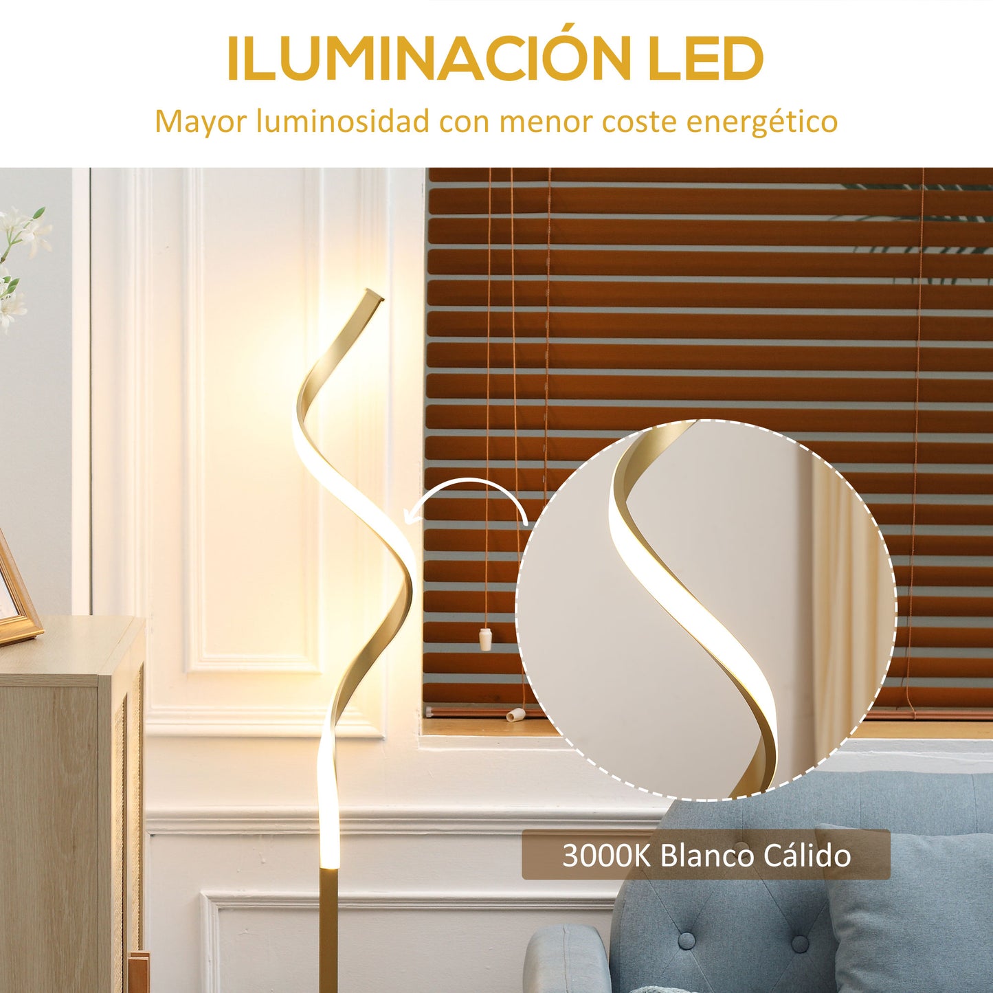 HOMCOM Lámpara de Pie de Metal Lámpara de Suelo Moderno con Luces LED Máx. 10W IP20 Interruptor de Pie para Salón Dormitorio Oficina 20,5x20,5x147 cm Dorado