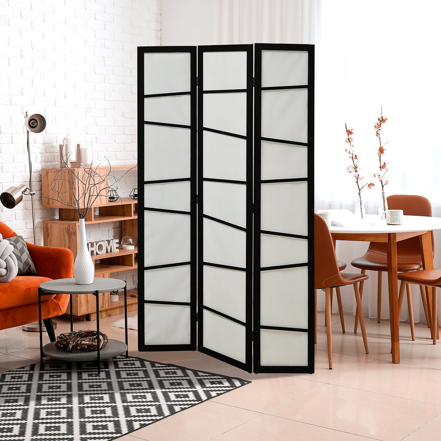 HOMCOM Biombo de 3 Paneles Divisor de Habitación Plegable 120x170 cm Separador de Ambientes de Madera Decoración para Oficina Dormitorio Salón Negro y Blanco