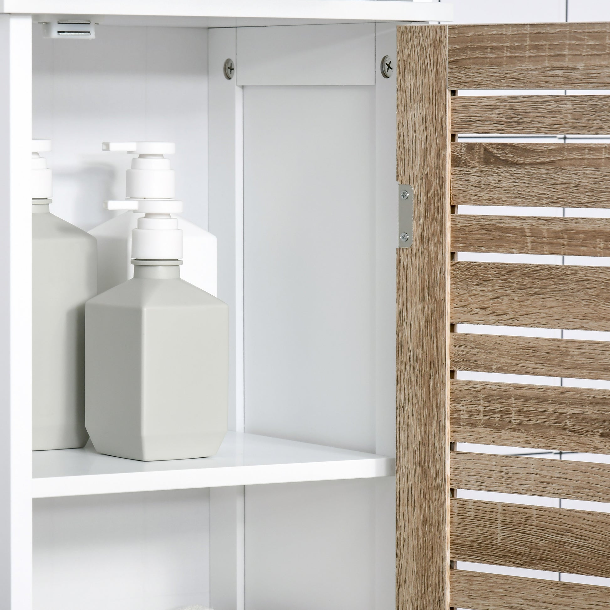 Armario auxiliar para baño con estantería de 6 niveles y estantes  ajustables en color blanco Kleankin