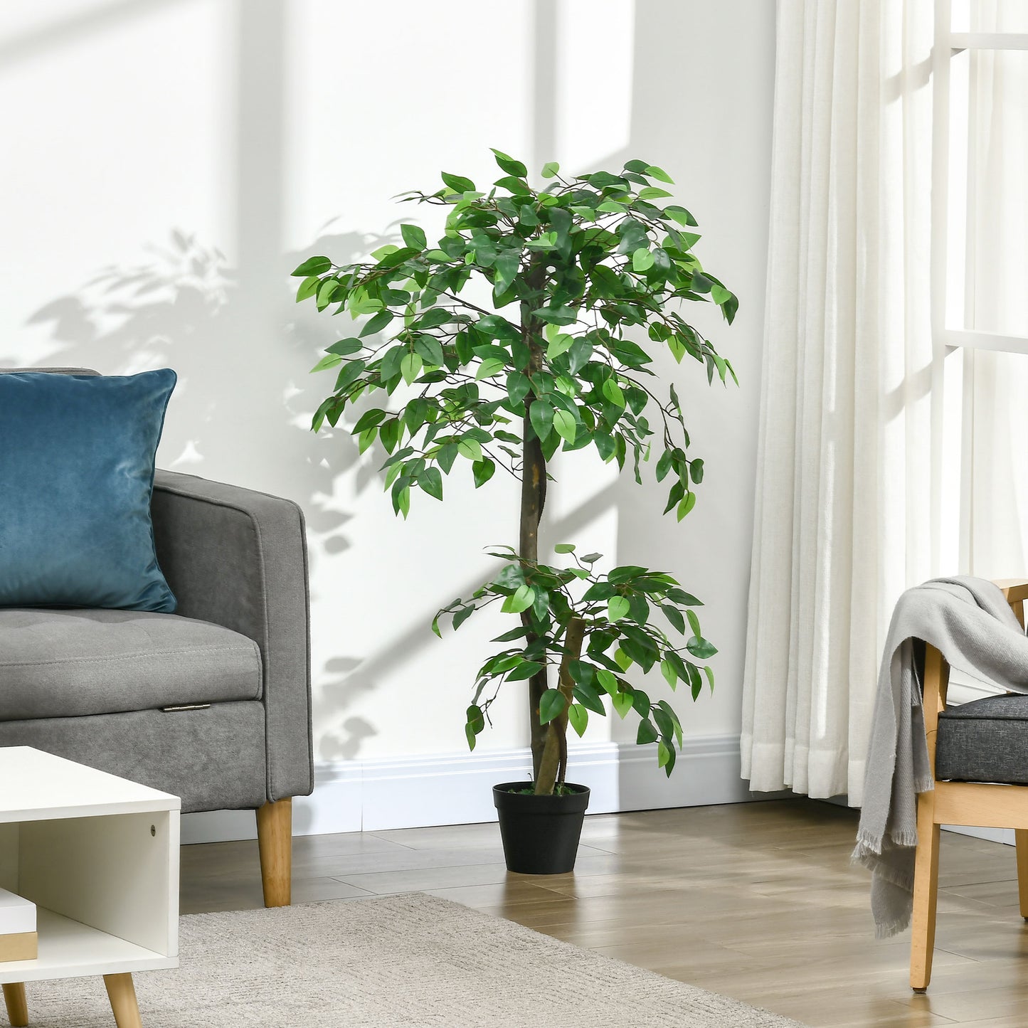 Outsunny Árbol de Té Artificial 120 cm Planta Artificial con 546 Hojas Musgo y Maceta Planta Artificial Decorativa para Interior y Exterior Hogar Salón Oficina Verde