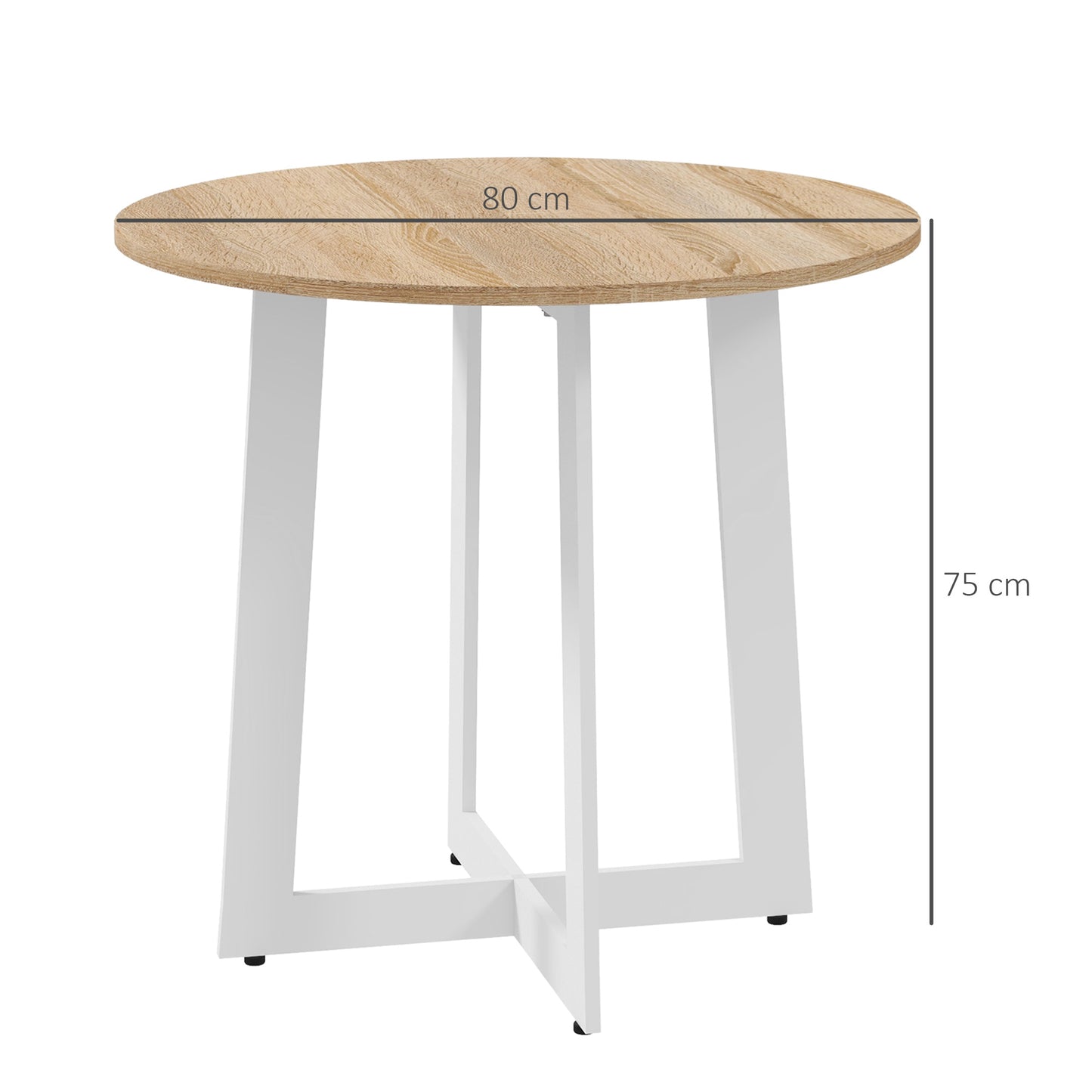 HOMCOM Mesa de Comedor Redonda para 4 Personas Mesa de Cocina Moderna con Tablero de Madera y Base de Acero Cruzada para Salón Ø80x75 cm Roble