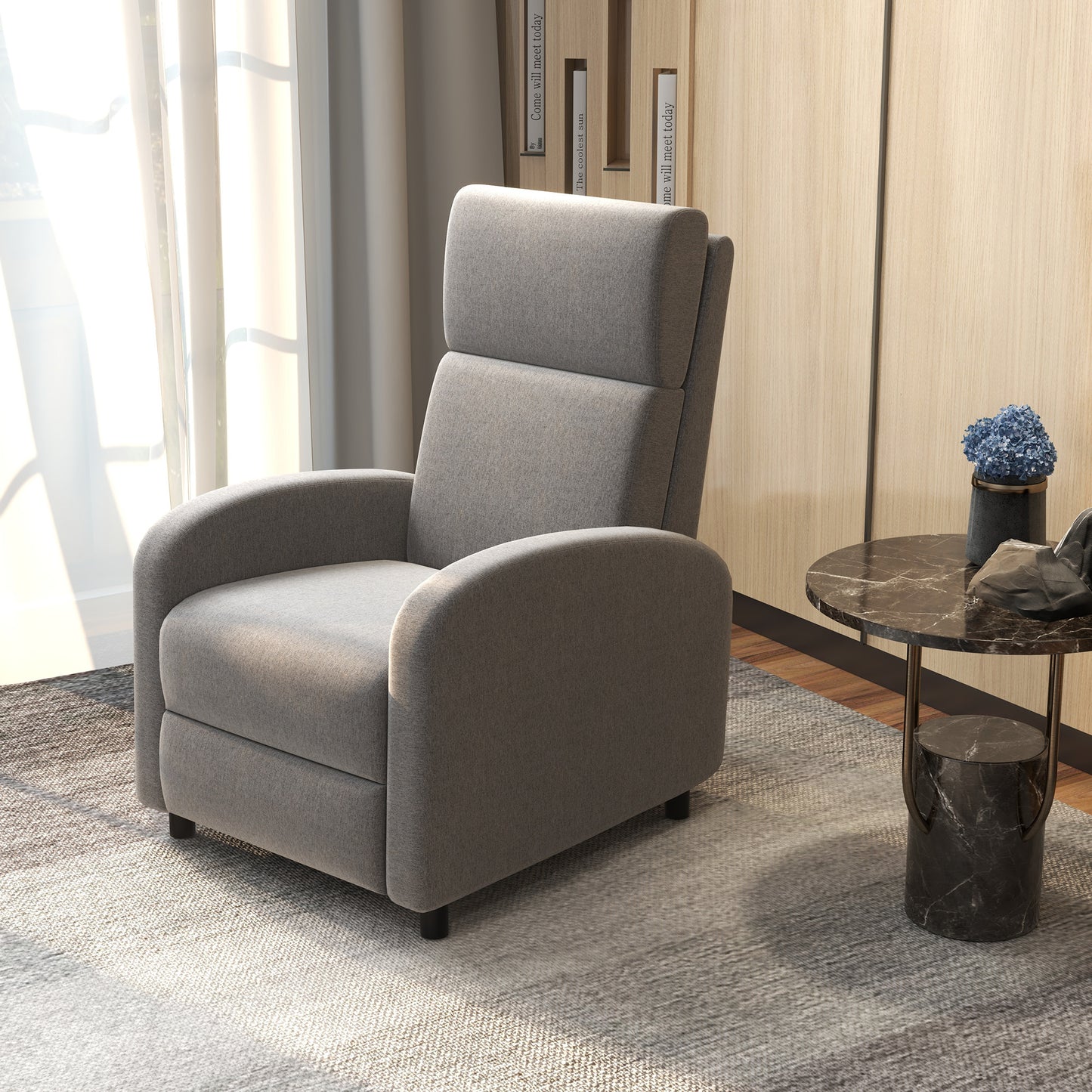 HOMCOM Sillón Relax Reclinable Manual Sillón Relax Tapizado en Lino Sintético con Reposapiés Carga 120 kg Sillón Reclinable para Dormitorio Oficina Gris