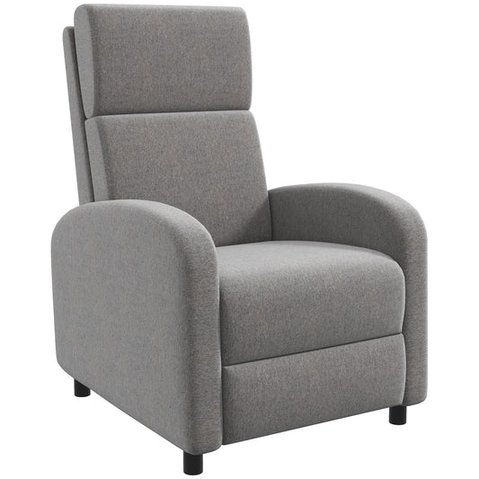 HOMCOM Sillón Relax Reclinable hasta 160° Sofá Reclinable Manual con Reposapiés Carga 120 kg para Salón Dormitorio Poliéster 64x86x102 cm Gris