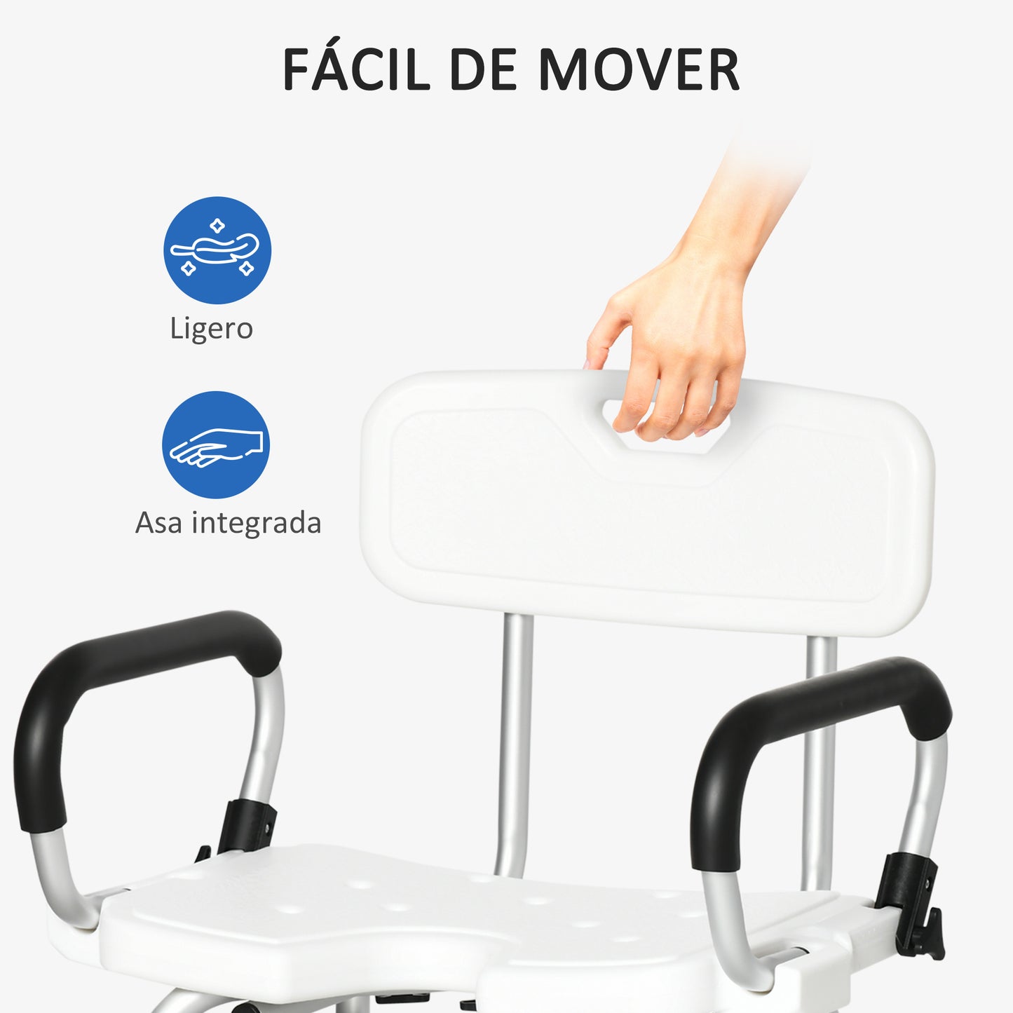 HOMCOM Silla Ducha Personas Mayores Silla para Ducha Taburete de Ducha Antideslizante con Altura Ajustable y Apoyabrazos Regulable Carga 136 kg