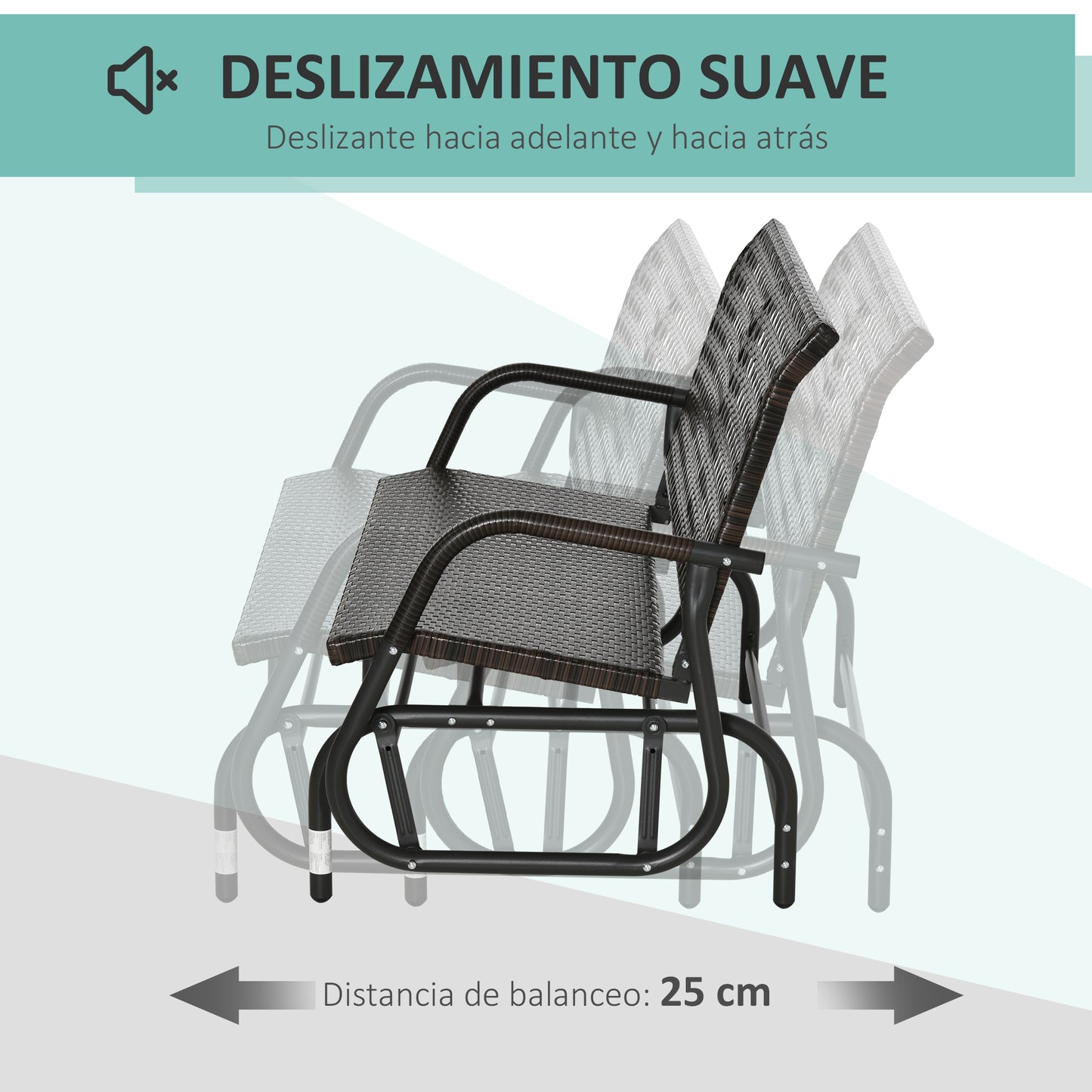 Outsunny Mecedora de Ratán de 2 Plazas Banco Balancín de Jardín con Balanceo Ergonómico y Marco de Metal para Terraza Balcón Exterior Patio Hotel Carga 220 kg 120x70x84 cm Marrón