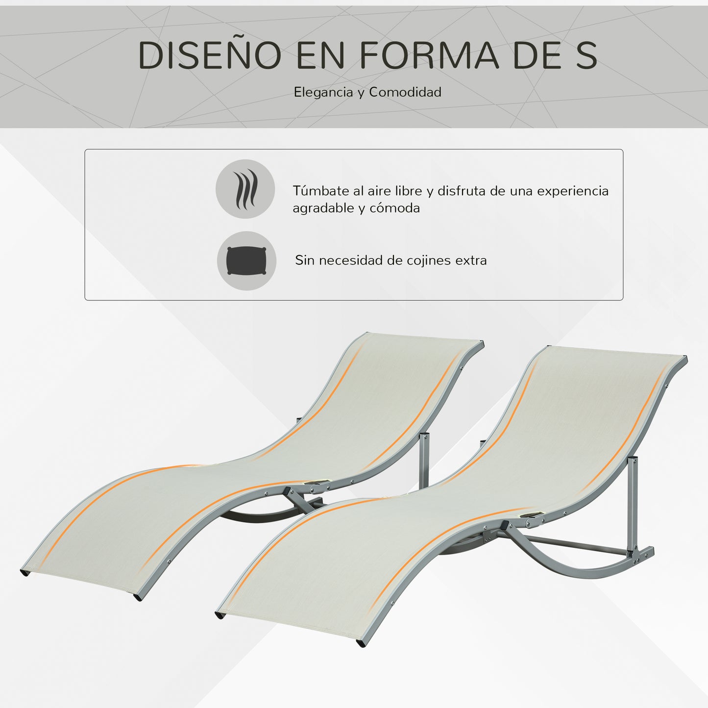 Outsunny 2 Tumbonas Plegables en Forma de S Ergonómica con Marco de Aluminio Texteline para Piscina Patio Jardín Terraza 165x61x63 cm Beige