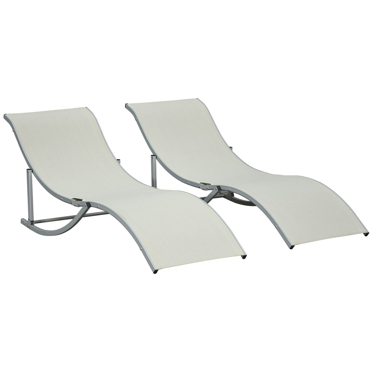 Outsunny 2 Tumbonas Plegables en Forma de S Ergonómica con Marco de Aluminio Texteline para Piscina Patio Jardín Terraza 165x61x63 cm Beige