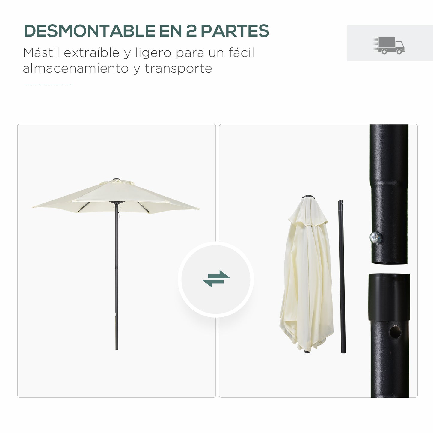 Outsunny Sombrilla de Jardín con Mástil de Aluminio Ø2x2 m Parasol de Terraza con Techo de Ventilación y Poste Desmontable Impermeable para Patio Exterior Beige